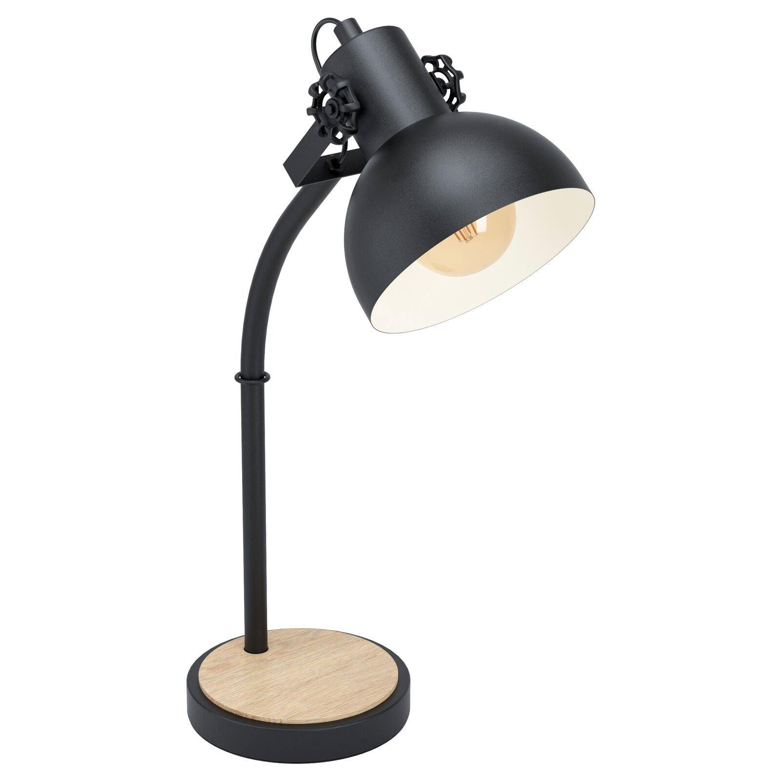 Curved Table Lamp Desk Light Black Steel Shade & Wood Base 1 x 28W E27 Bulb