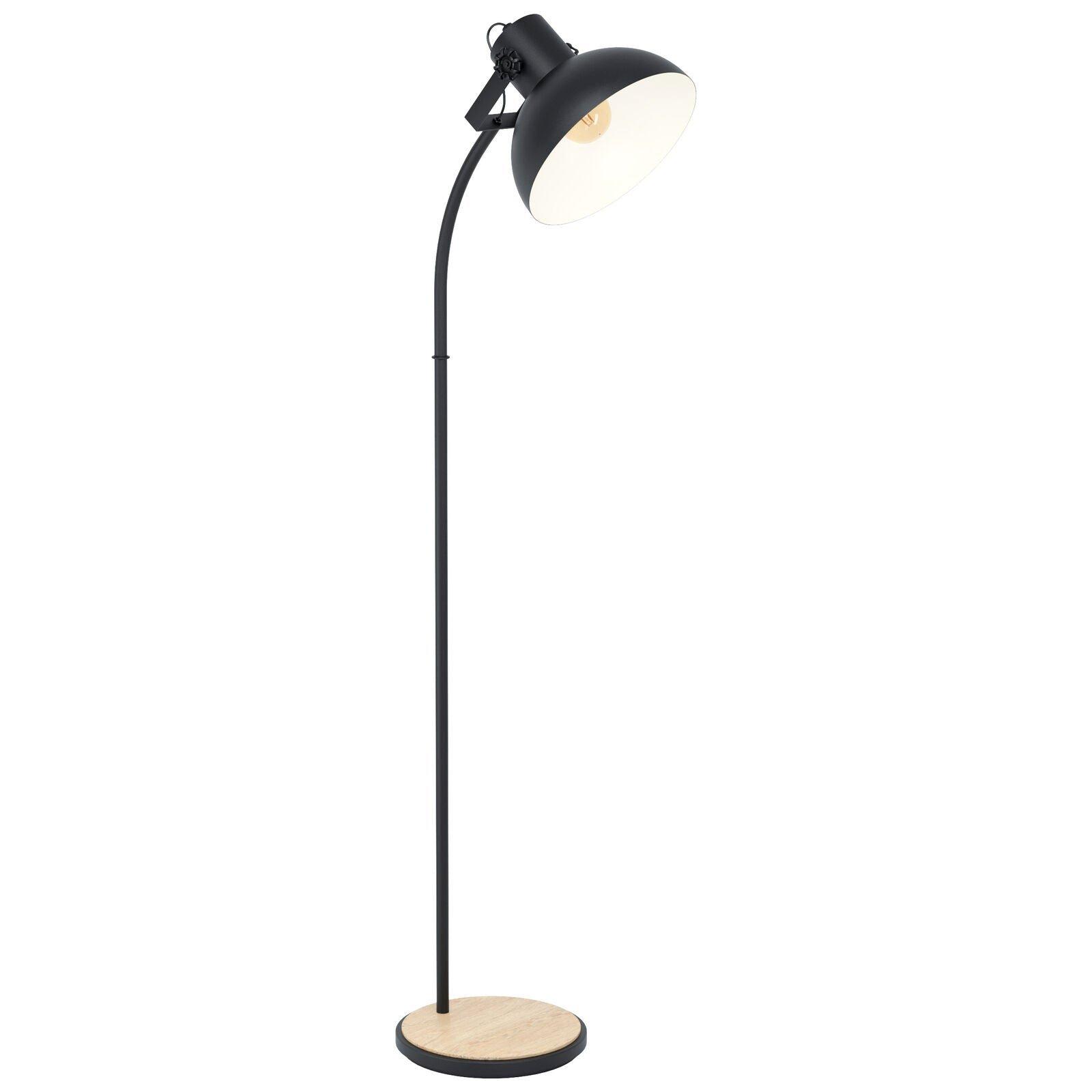 Standing Floor Lamp Light Cruved Black Base / Shade & Wood 1 x 28W E27 Bulb