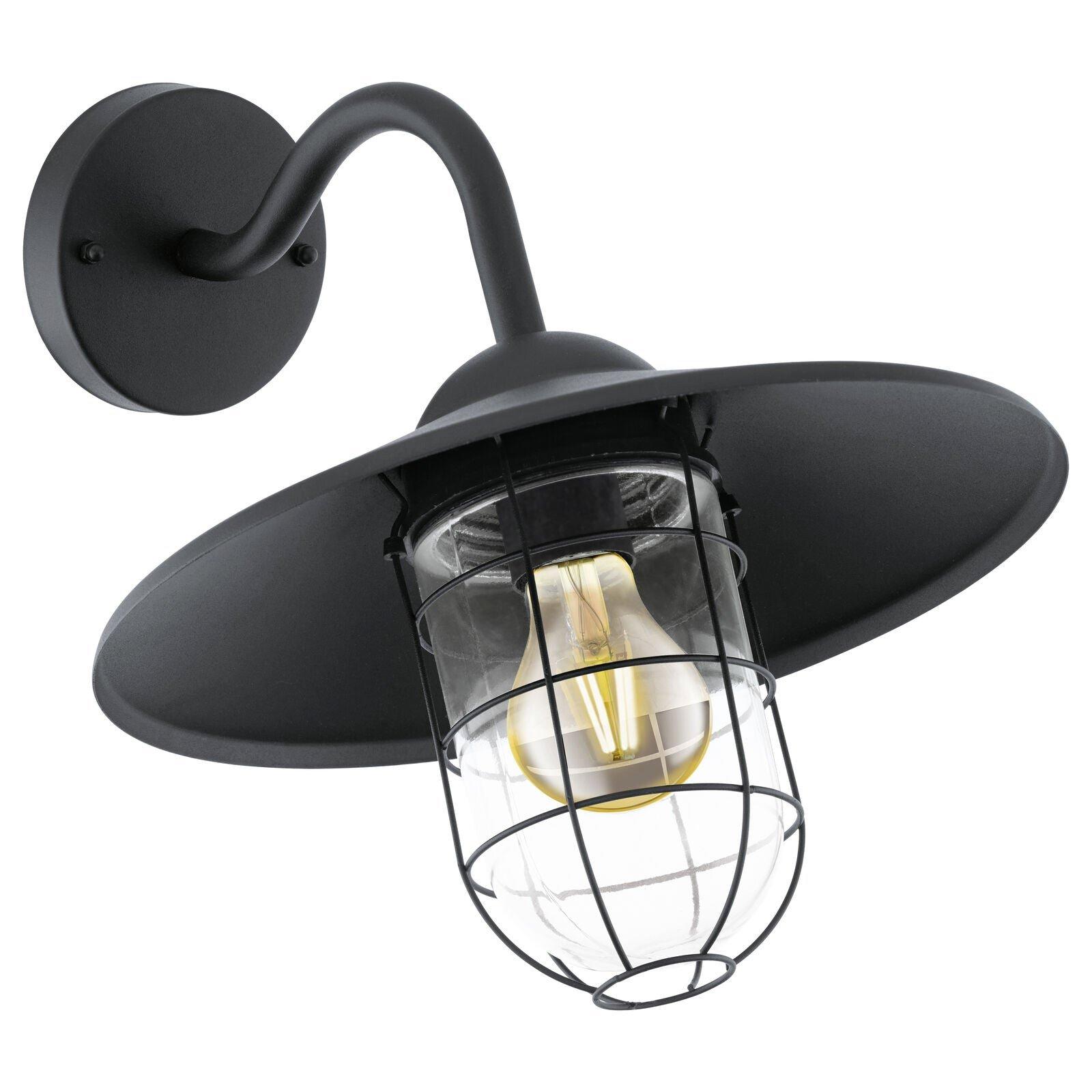 IP44 Outdoor Wall Light Black Cage Fisherman Shade 1 x 60W E27 Bulb Porch Lamp