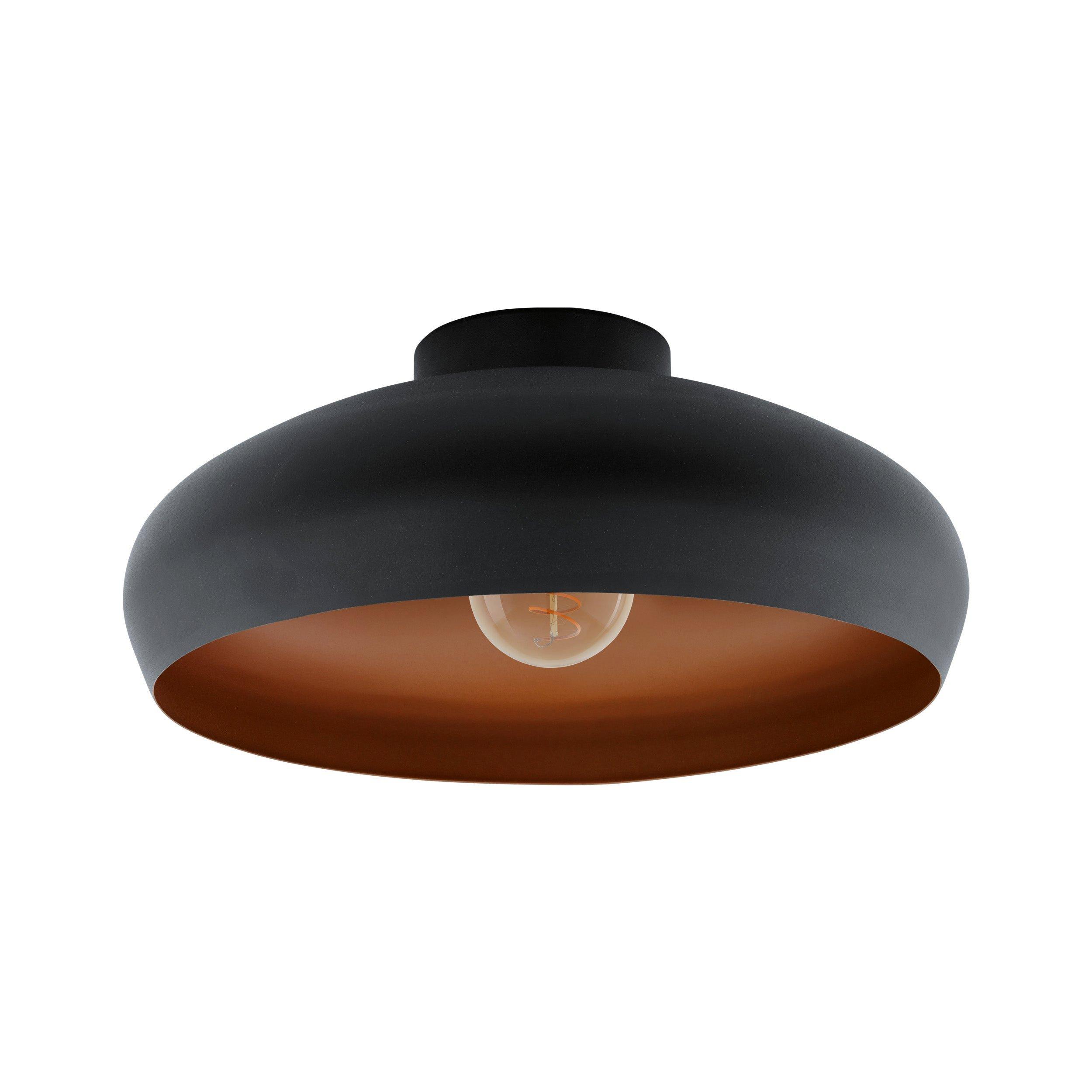 Semi Flush Ceiling Light Black & Copper Round Shade 1 x 60W E27 Bulb Feature