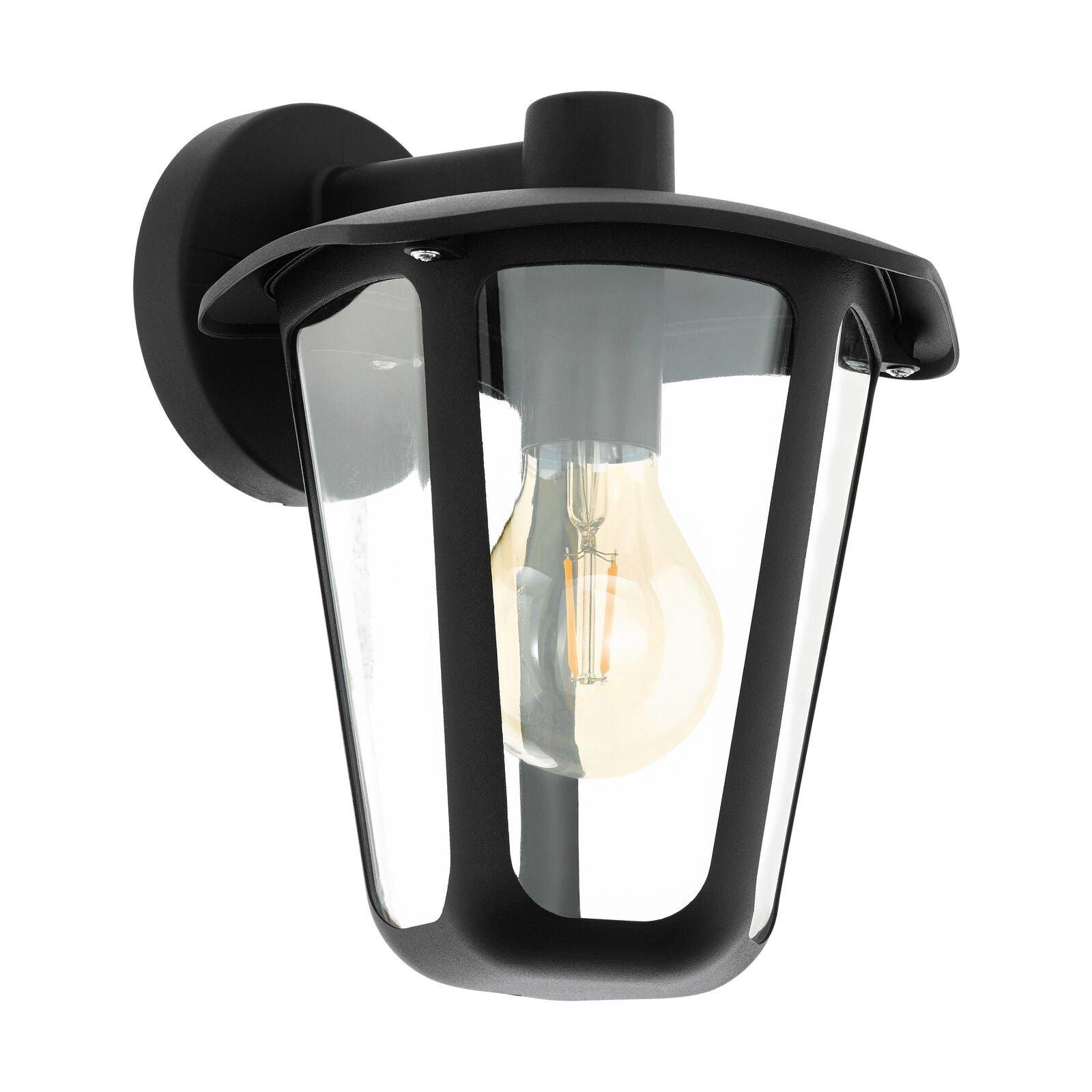 IP44 Outdoor Wall Light Black Glass Lantern 1x 60W E27 Bulb Porch Lamp Down