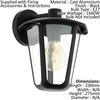 Loops IP44 Outdoor Wall Light Black Glass Lantern 1x 60W E27 Bulb Porch Lamp Down thumbnail 2