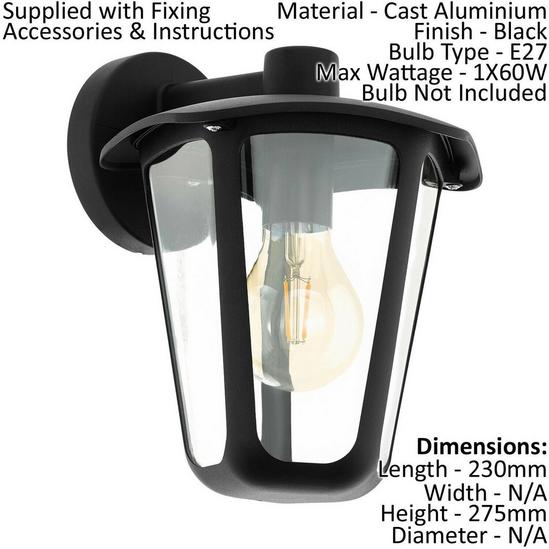 Loops IP44 Outdoor Wall Light Black Glass Lantern 1x 60W E27 Bulb Porch Lamp Down 2