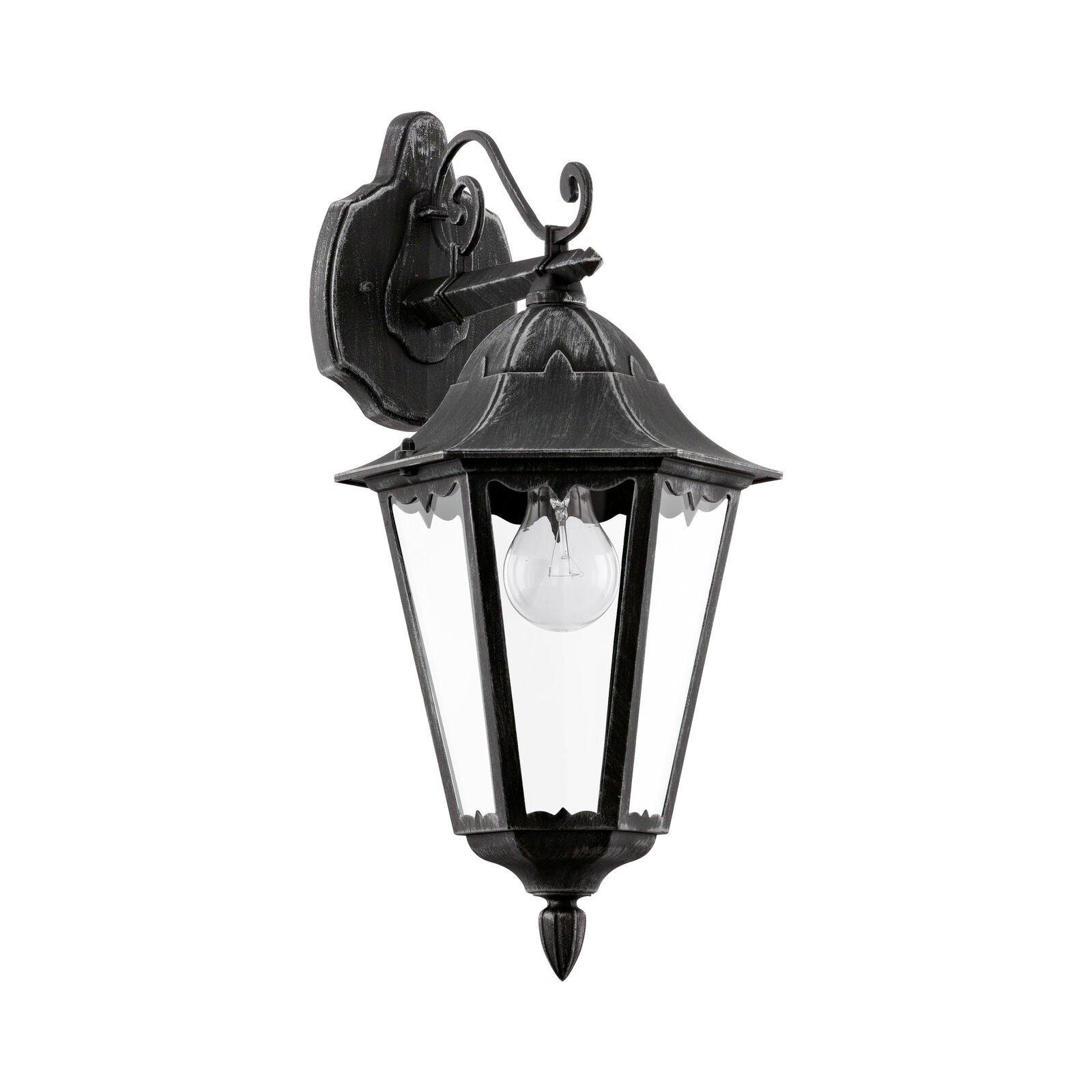 IP44 Outdoor Wall Light Black & Silver Patina Lantern 1 x 60W E27 Bulb