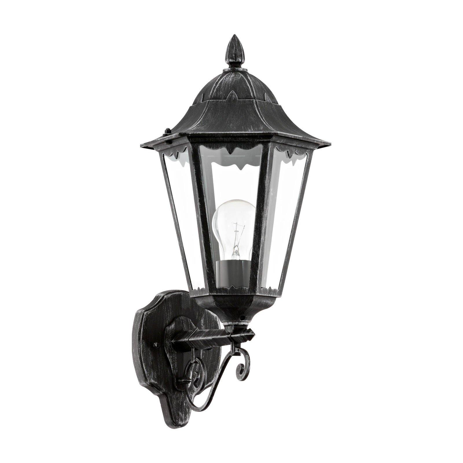 IP44 Outdoor Wall Light Black & Silver Patina Up Lantern 1 x 60W E27 Bulb