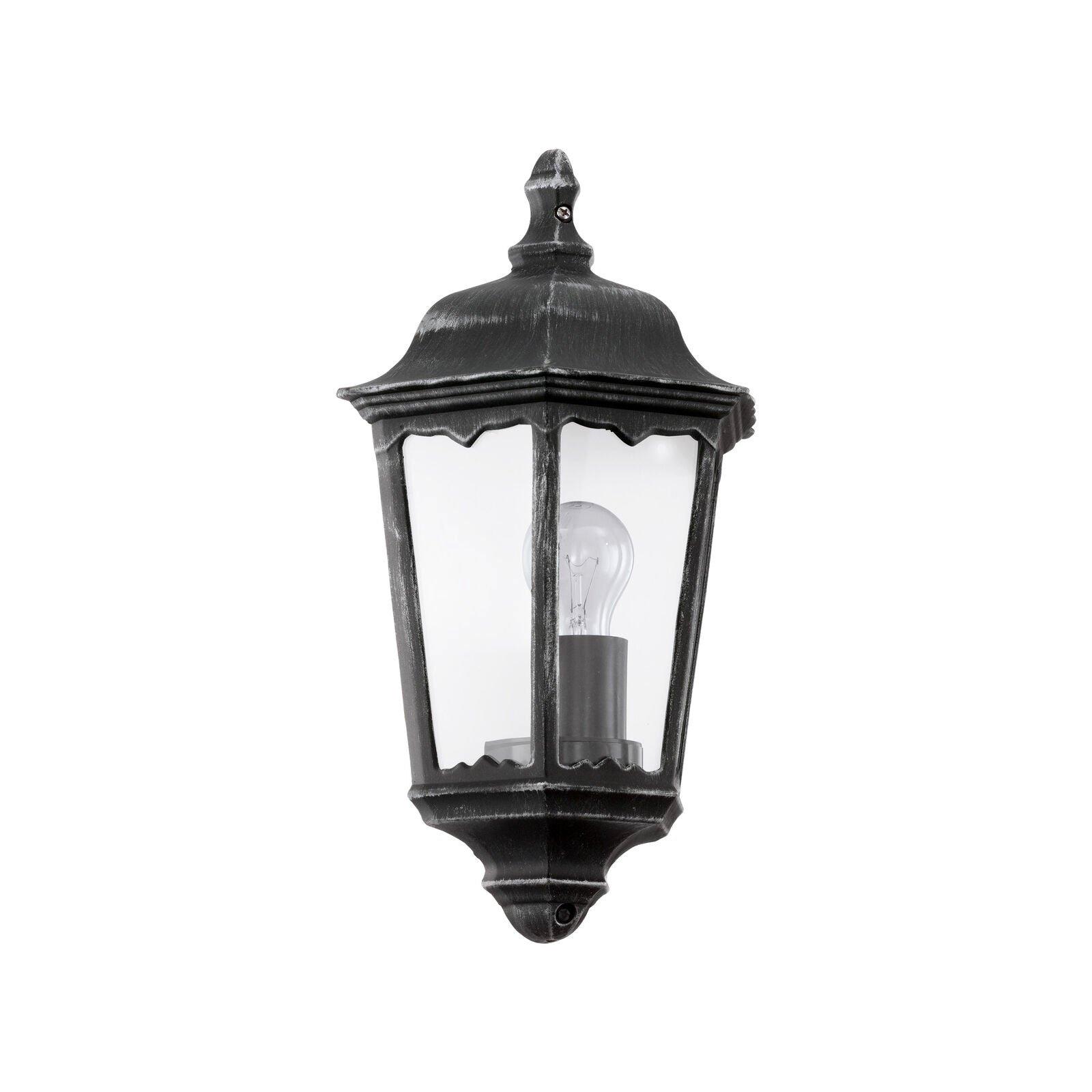 IP44 Outdoor Wall Light Black & Silver Patina Clear Glass 1 x 60W E27 Bulb