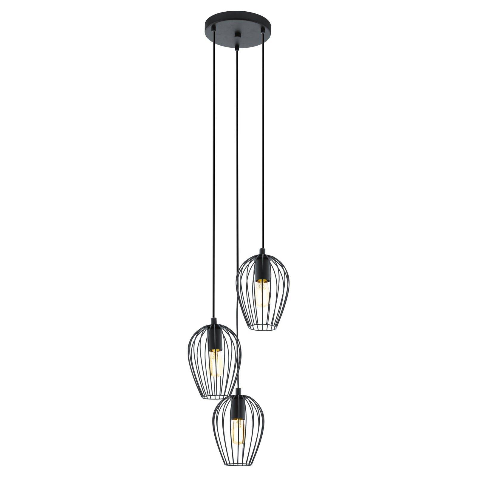 Hanging Ceiling Pendant Light Black Wire Cage 3x 60W E27 Hallway Feature Lamp