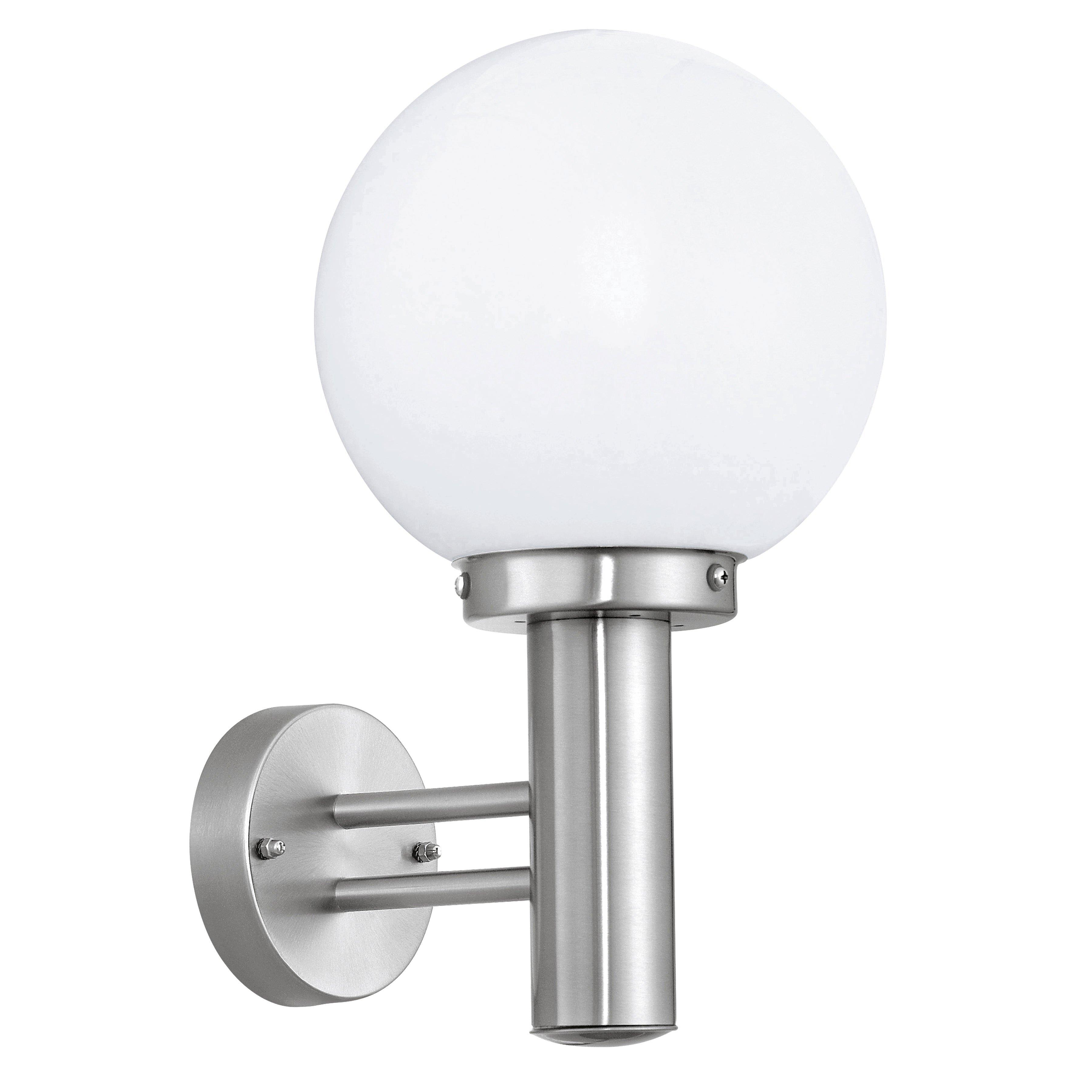 IP44 Outdoor Wall Light Stainless Steel Orb Shade 1x 60W E27 Bulb Porch Lamp