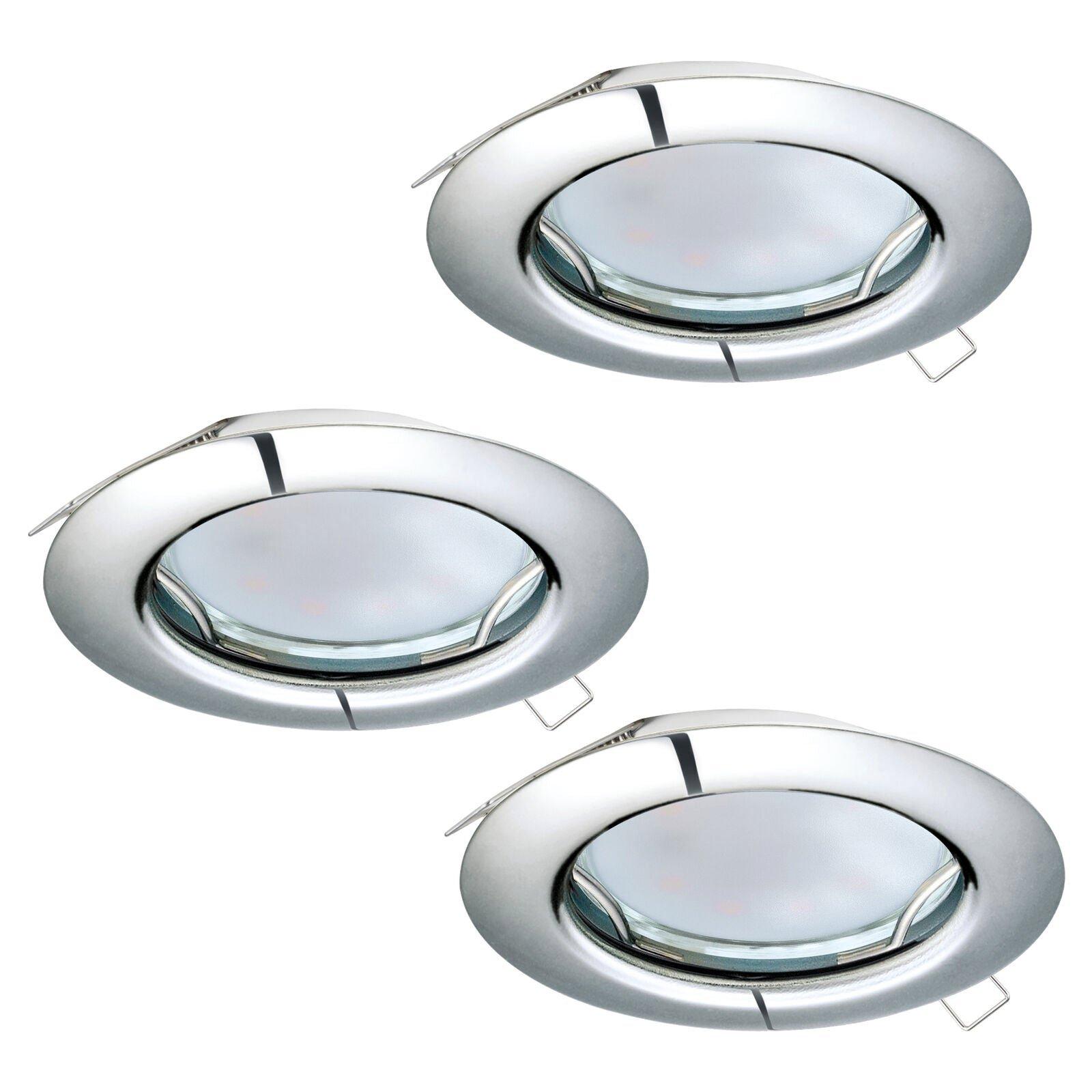 3 PACK Flush / Recessed Ceiling Downlight Chrome Steel 3 x 3W GU10 Bulb