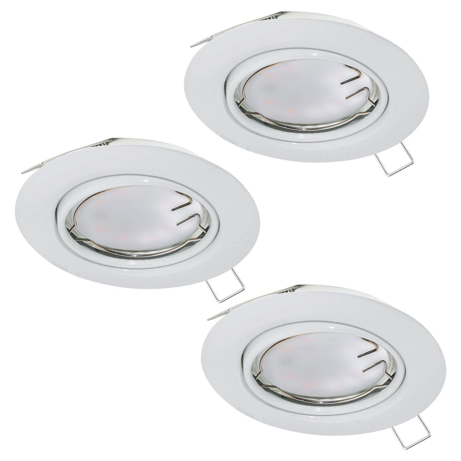 3 PACK Flush Ceiling Downlight White Steel 3 x 5W GU10 Adjustable Bulb