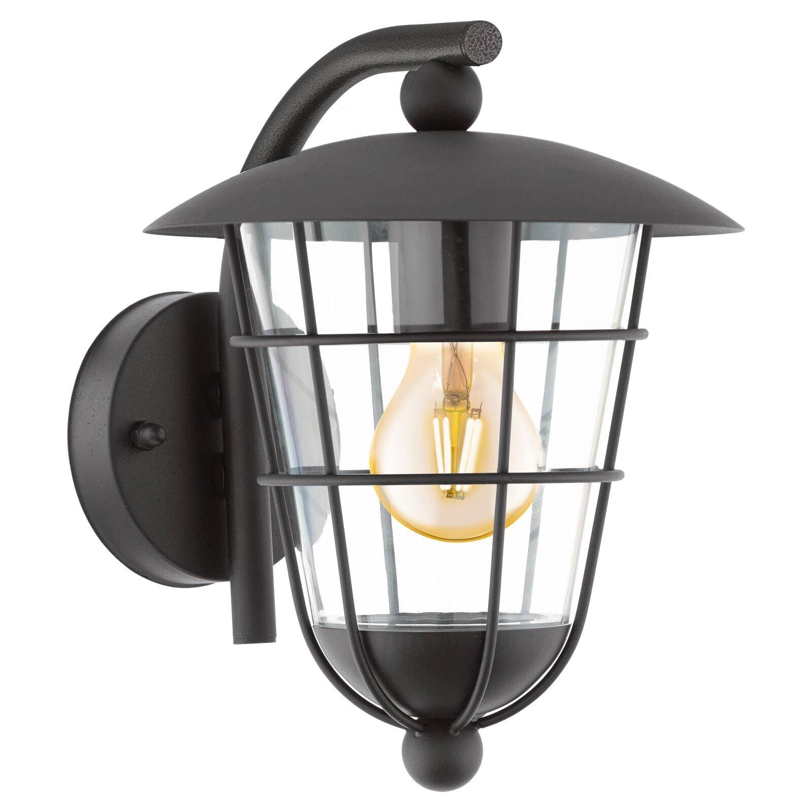 IP44 Outdoor Wall Light Black Lantern Glass Shade 1x 60W E27 Bulb Porch Lamp