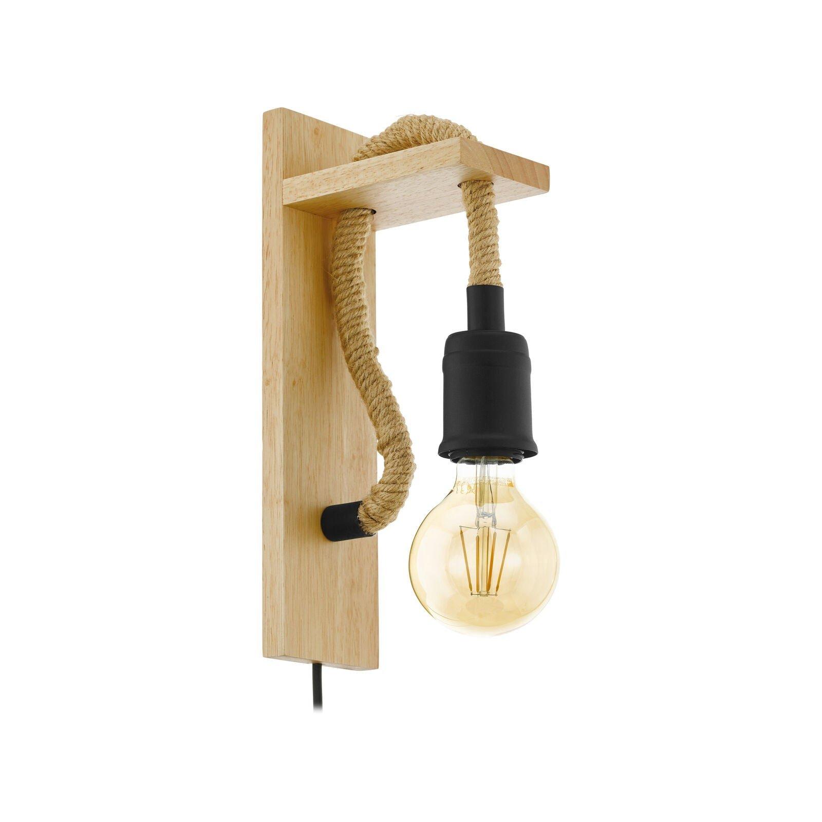 LED Wall Light / Sconce Modern Wood & Rope Hangman Lamp 1 x 10W E27 Bulb