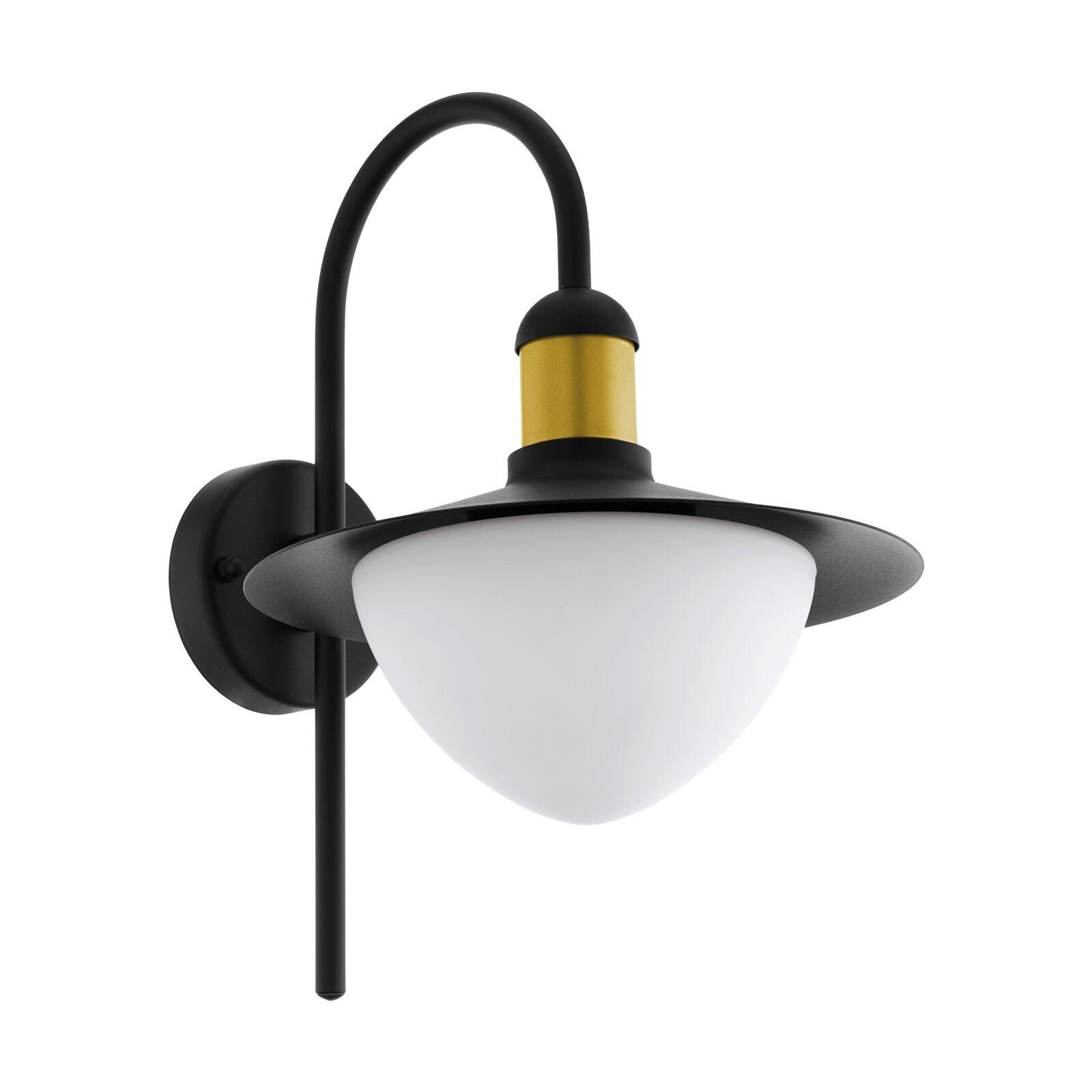 IP44 Outdoor Wall Light Black & Gold Modern Fisherman Lamp 1x 60W E27 Bulb