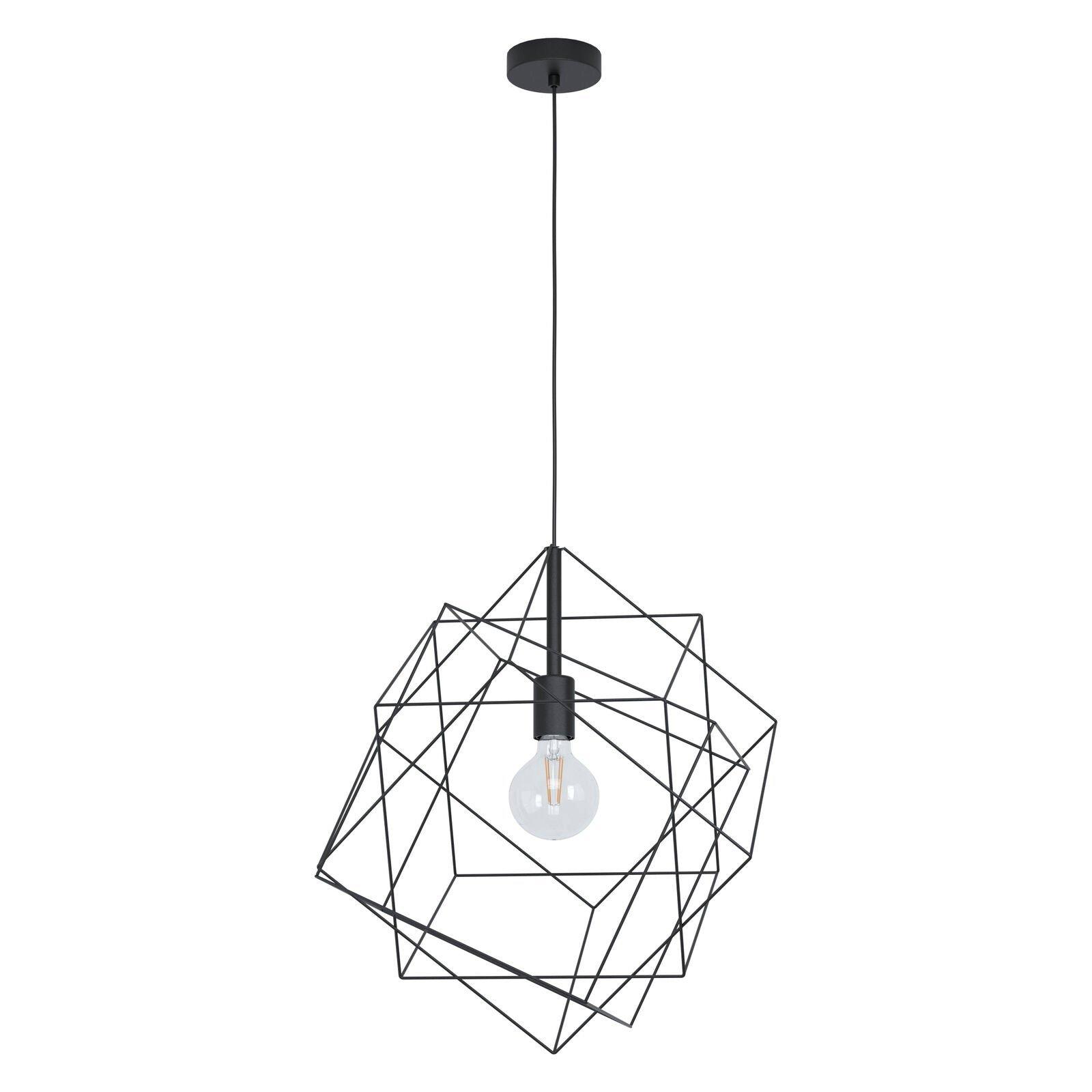 Hanging Ceiling Pendant Light Black Steel Cube Frame 1x E27 Geometric Lamp