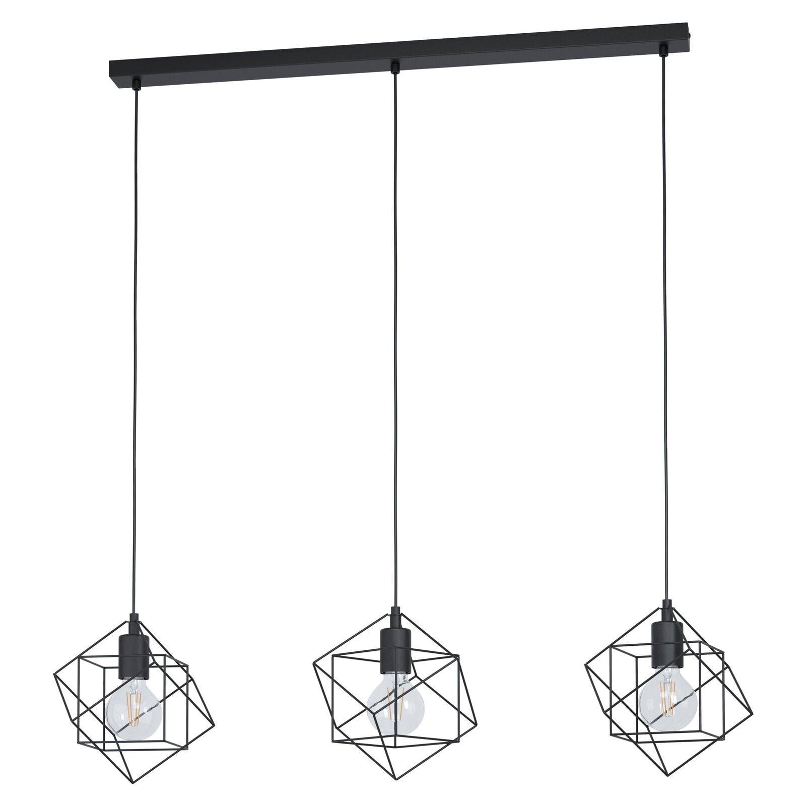 Hanging Ceiling Pendant Light Black Cube Frame 3x E27 Geometric Kitchen Island