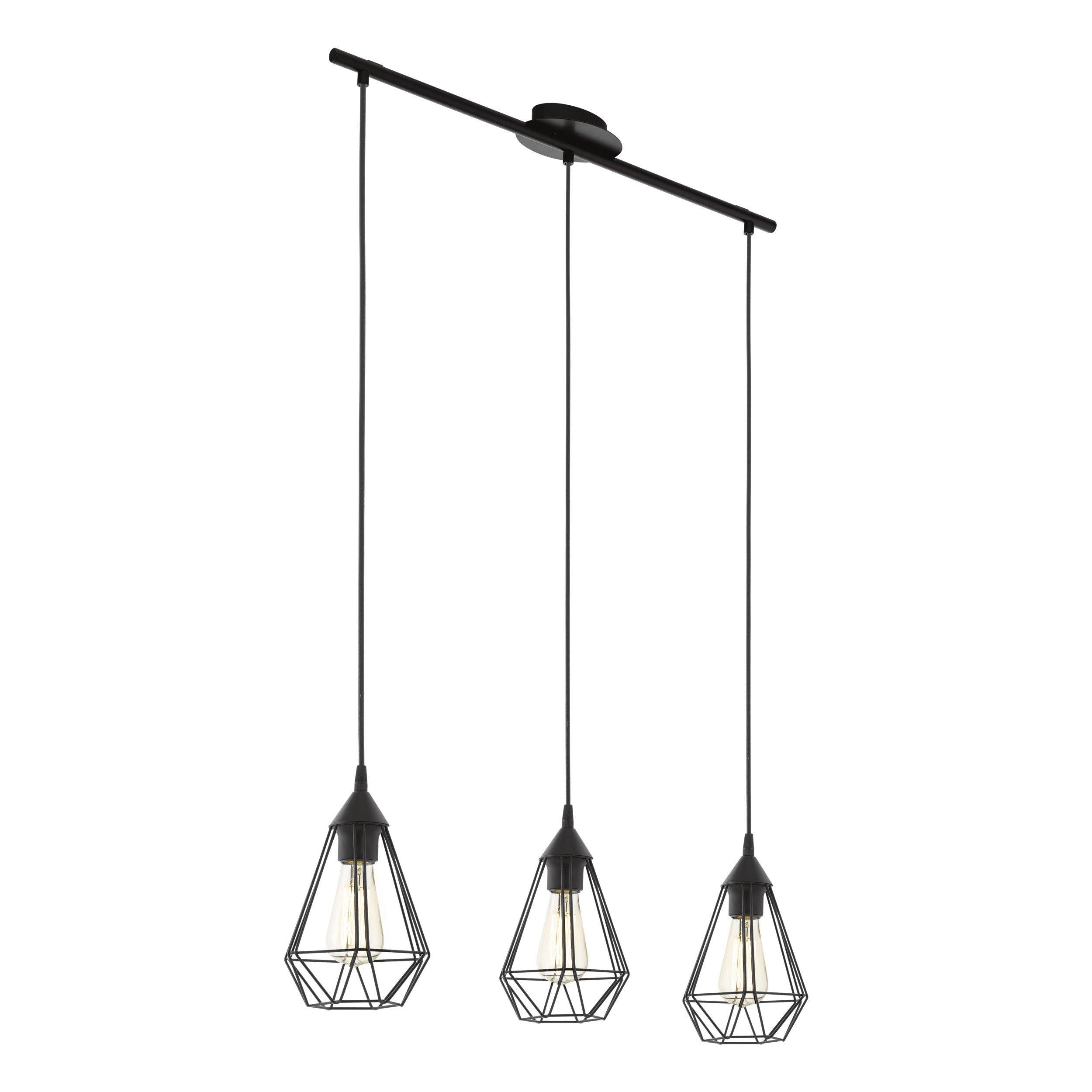 Hanging Ceiling Pendant Light Black Wire Cage 3x E27 Kitchen Island Feature