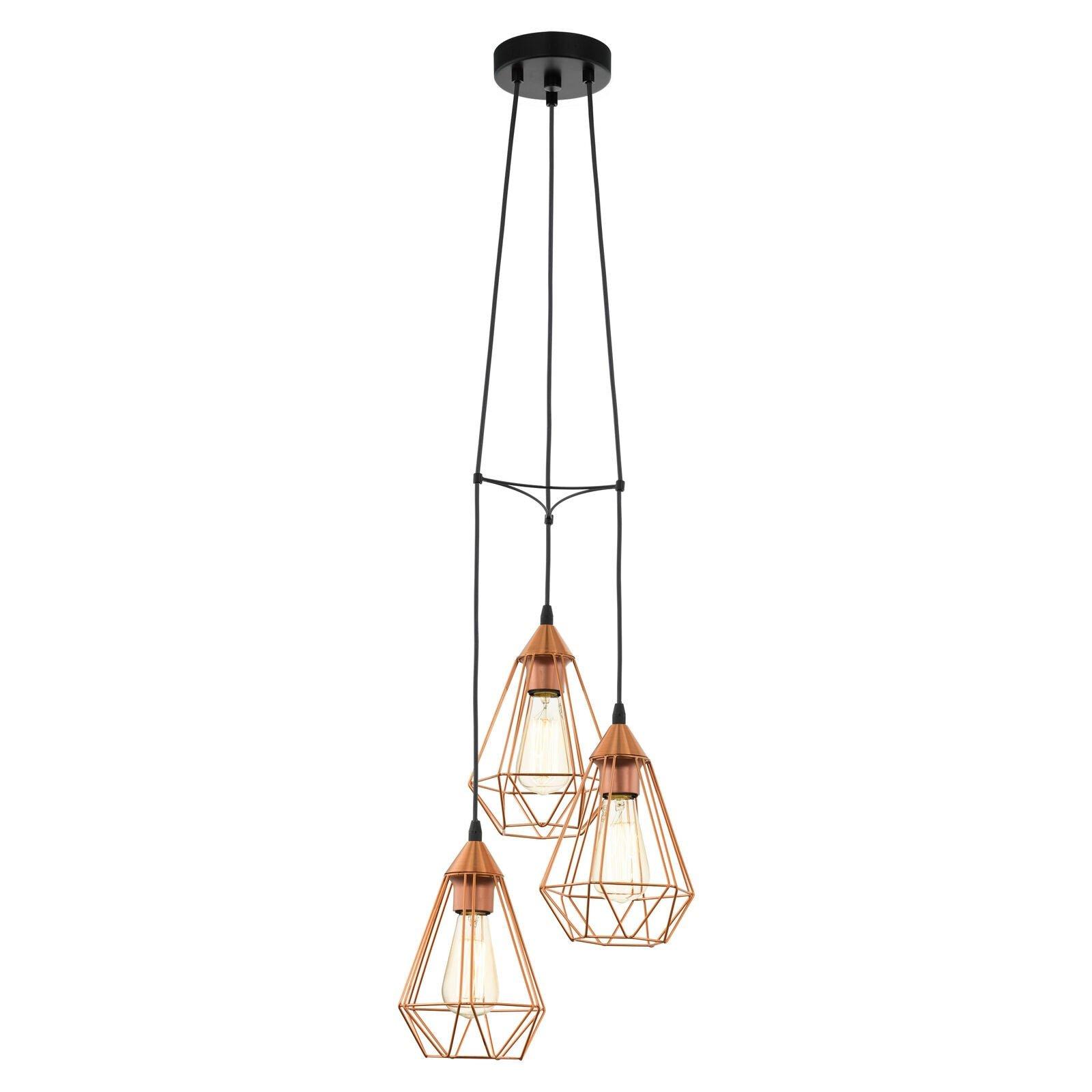 Hanging Ceiling Pendant Light Copper Wire Cage 3x E27 Geometric Multi Lamp