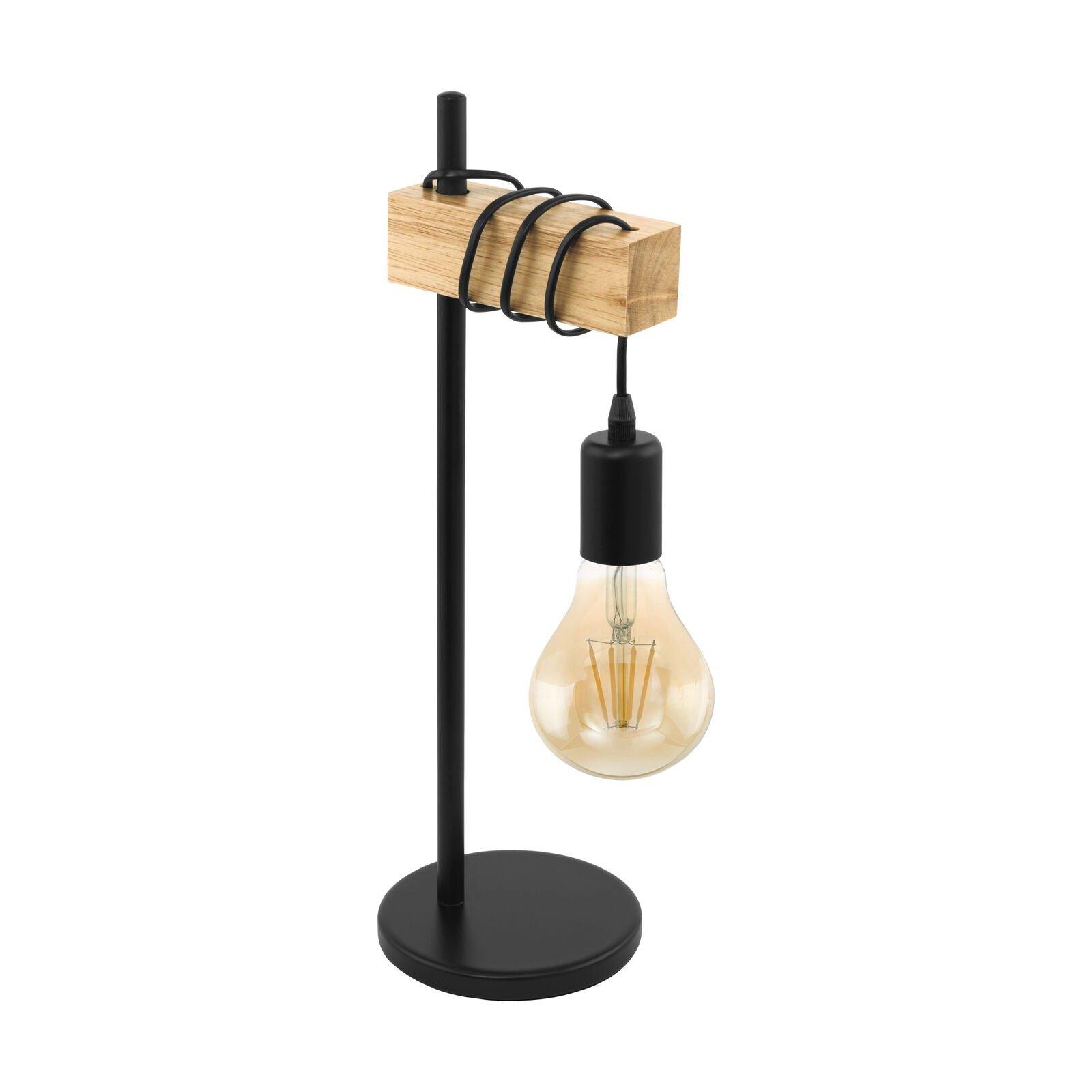 Table Lamp Desk Hangman Light Black Steel & Wood Arm 1 x 10W E27 Bulb