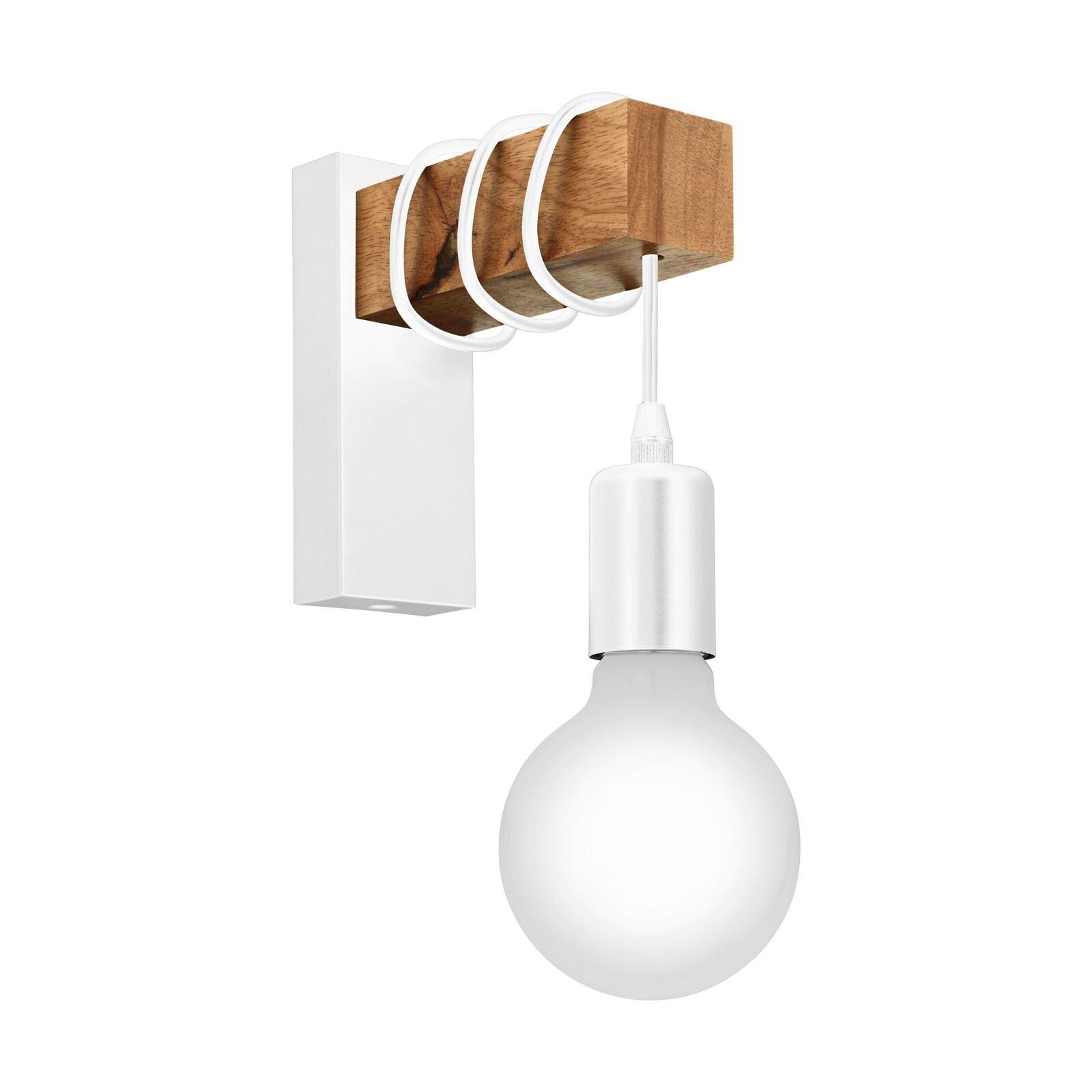 LED Wall Light / Sconce White Plate & Wood Hangman Arm 1 x 10W E27 Bulb