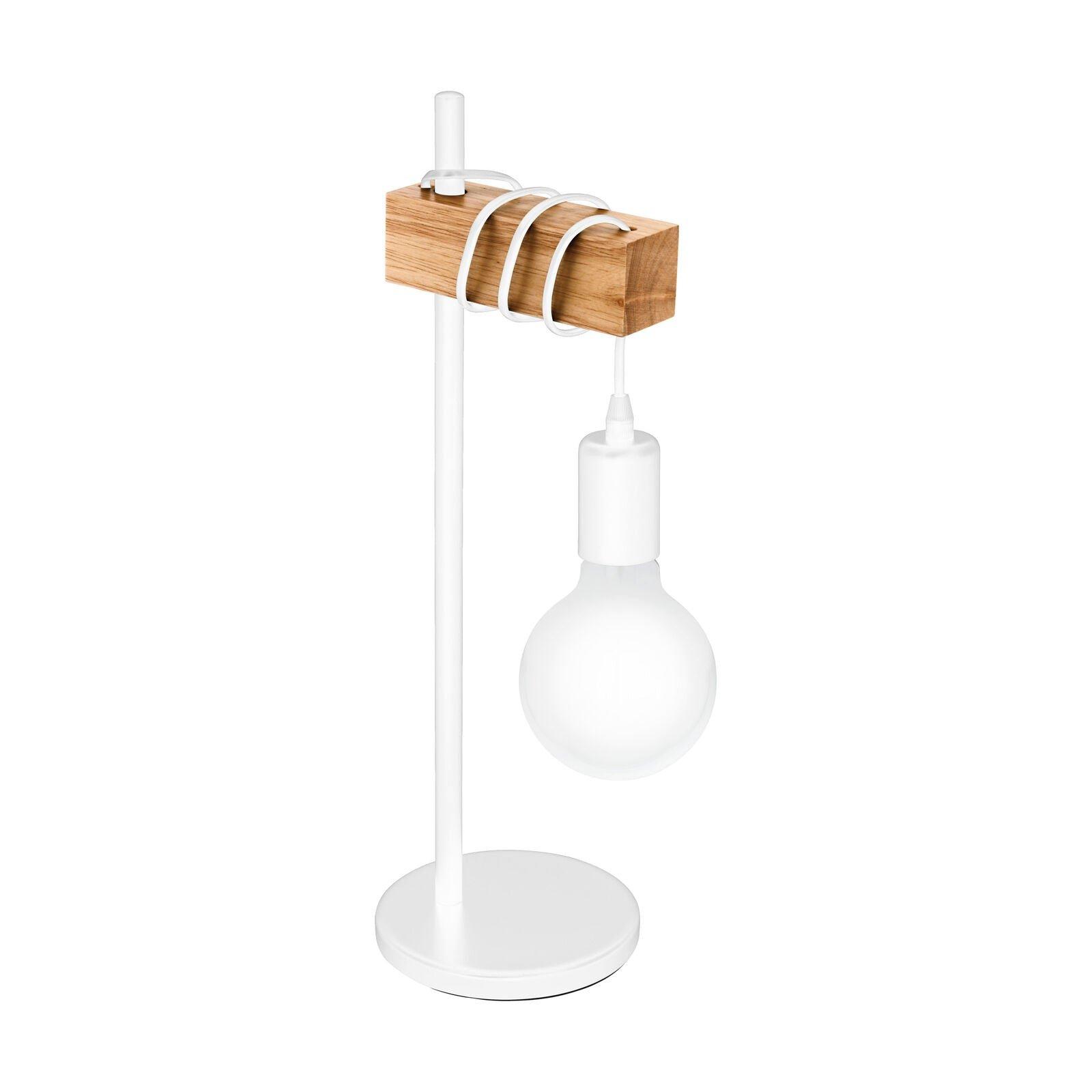 Table Lamp Desk Hangman Light White Steel & Wood Arm 1 x 10W E27 Bulb