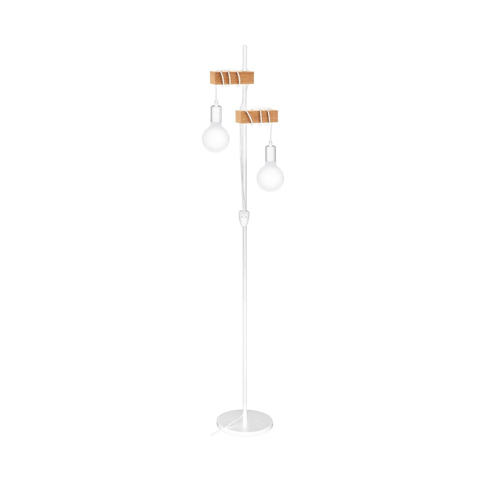Standing Floor Lamp Light White Base & Twin Wood Hangman 2 x 10W E27 Bulb