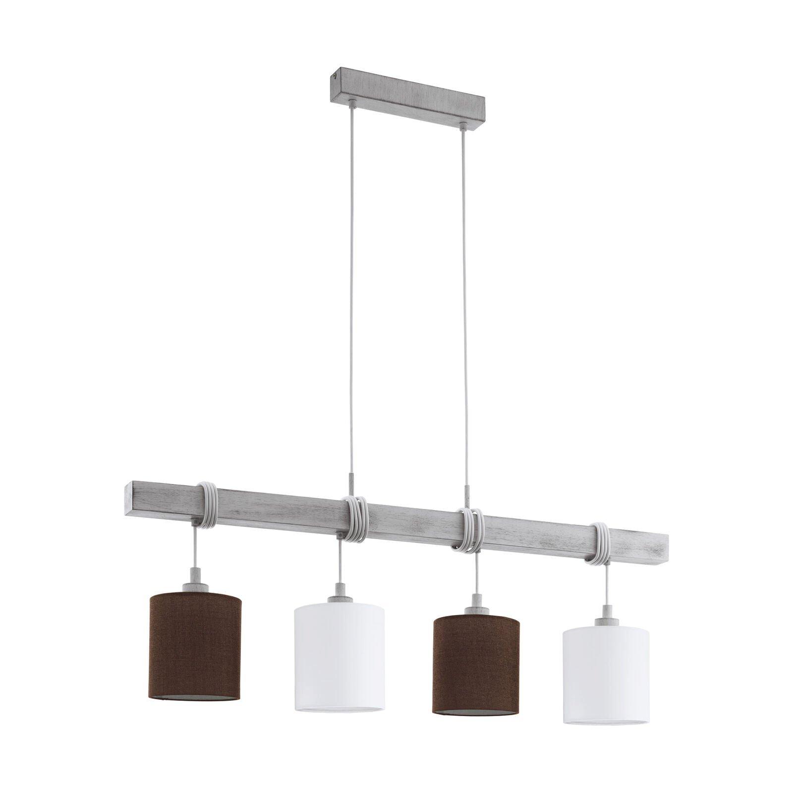 Hanging Ceiling Pendant Light Grey Wood & Black White Shade 4 x 60W E27 Bulb
