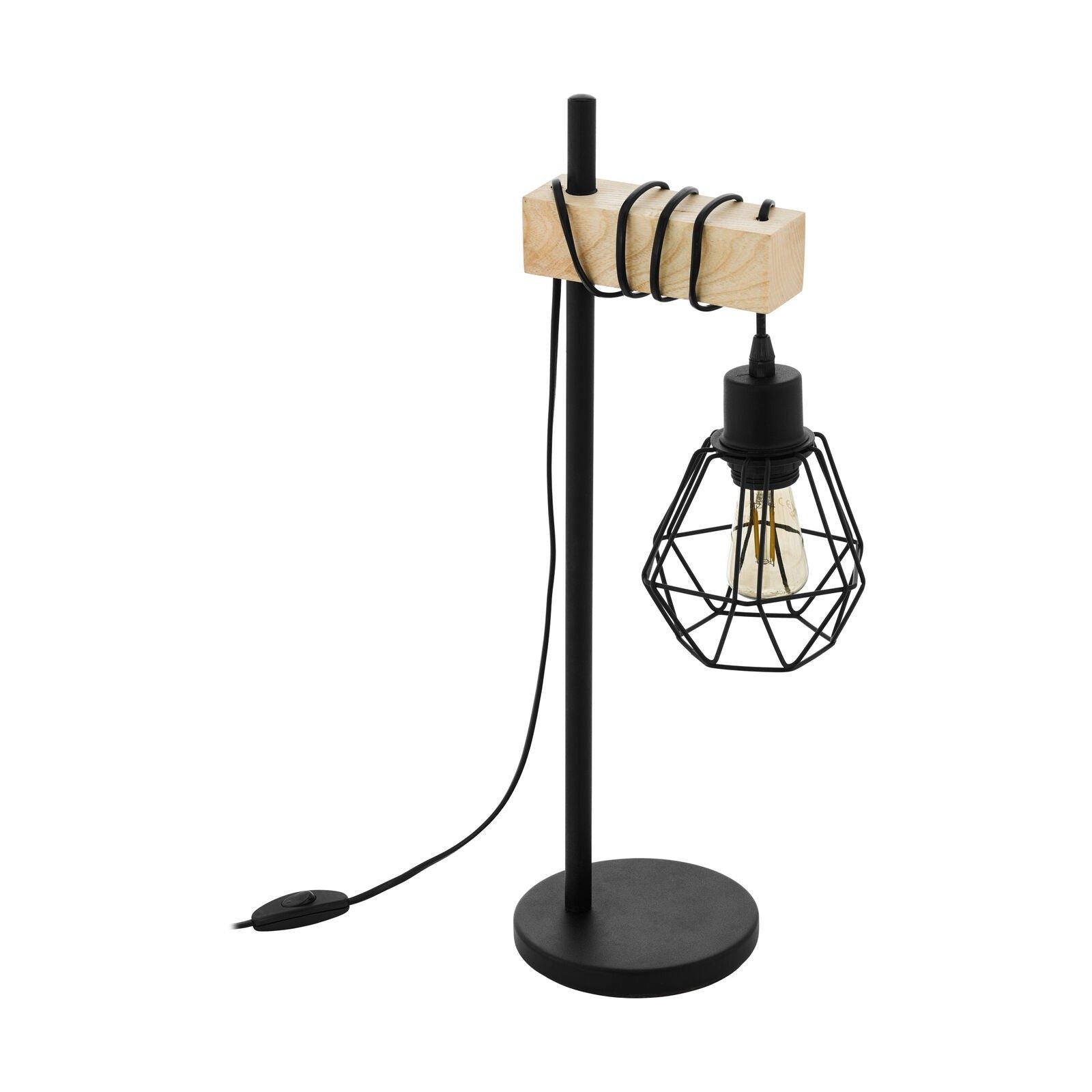 Table Lamp Desk Hangman Light Black Shade & Wood Arm 1 x 60W E27 Bulb