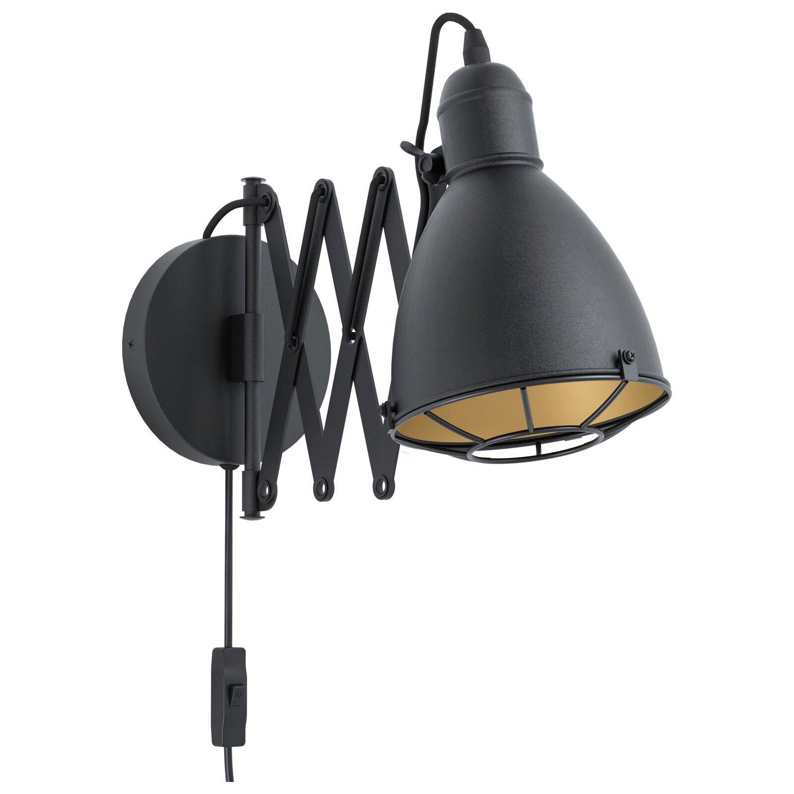 LED Wall Light / Sconce Black & Gold Adjustable Round Shade 1 x 28W E27 Bulb
