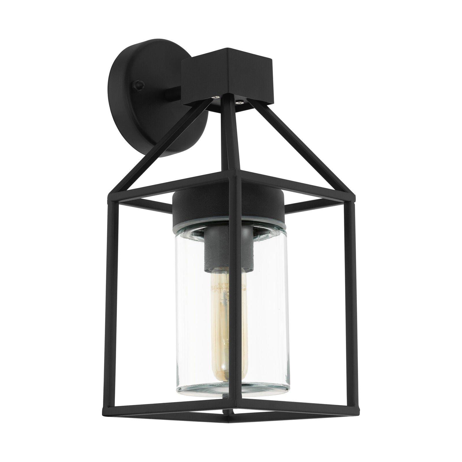 IP44 Outdoor Wall Light Black & Square Glass shade 1x 60W E27 Bulb Porch Lamp