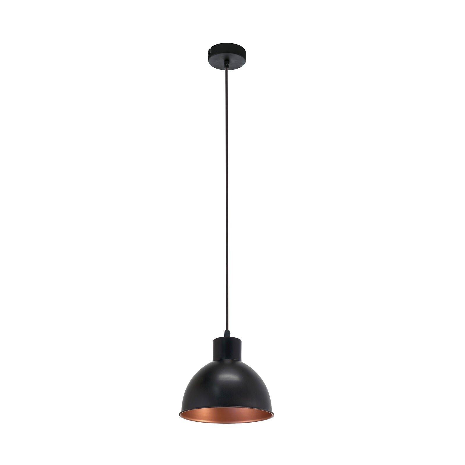 Hanging Ceiling Pendant Light Black & Copper Industrial Shade 1 x 60W E27 Bulb