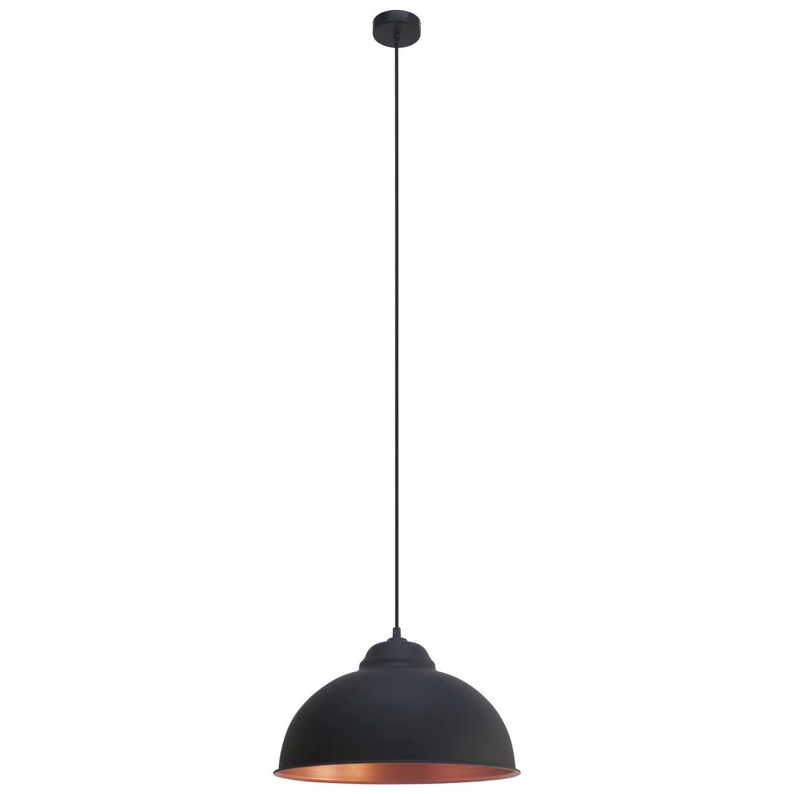 Hanging Ceiling Pendant Light Black & Copper Dome Bowl Shade 1 x 60W E27 Bulb