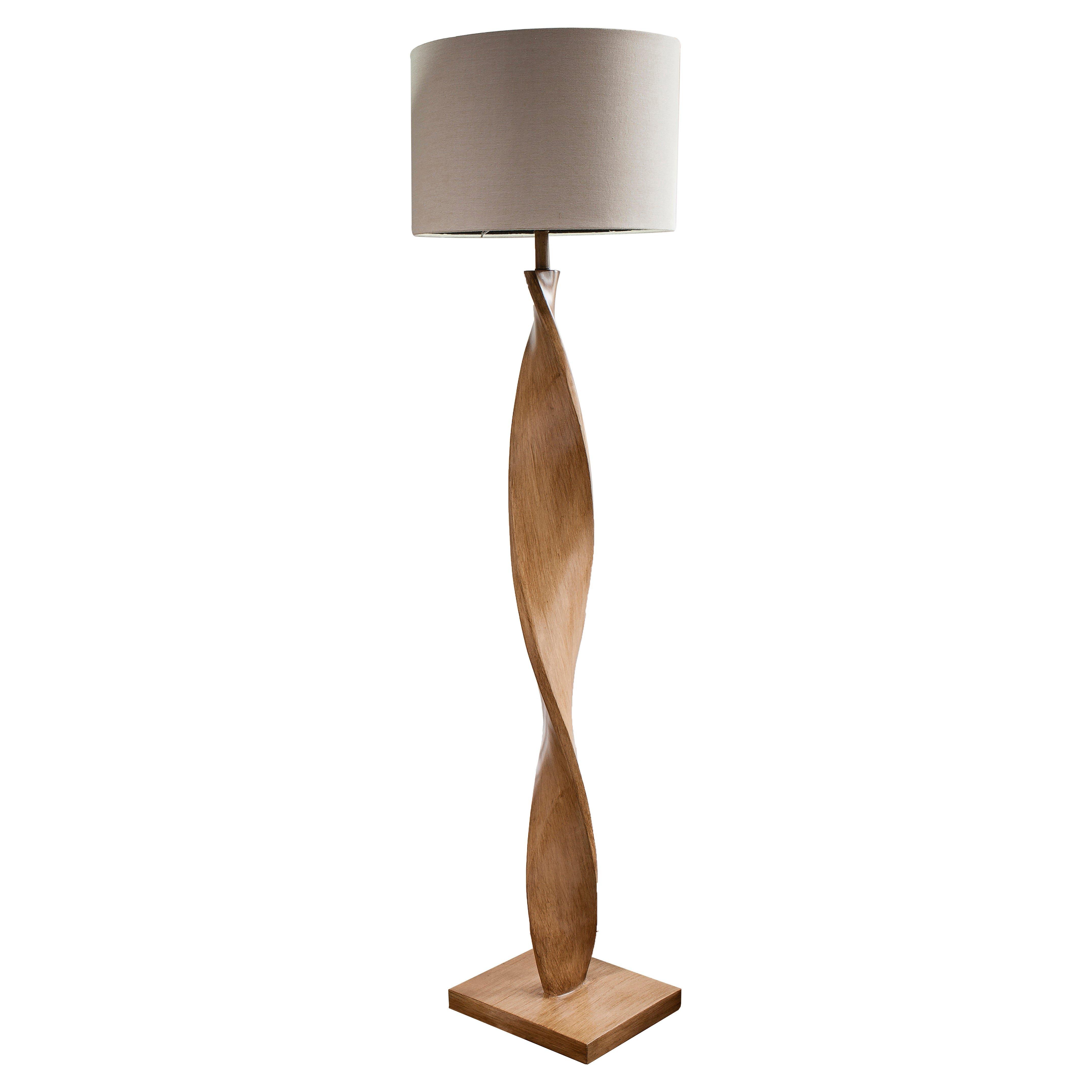 Floor Lamp Light Oak Effect Resin & Natural Linen 10W LED E27 Base & shade