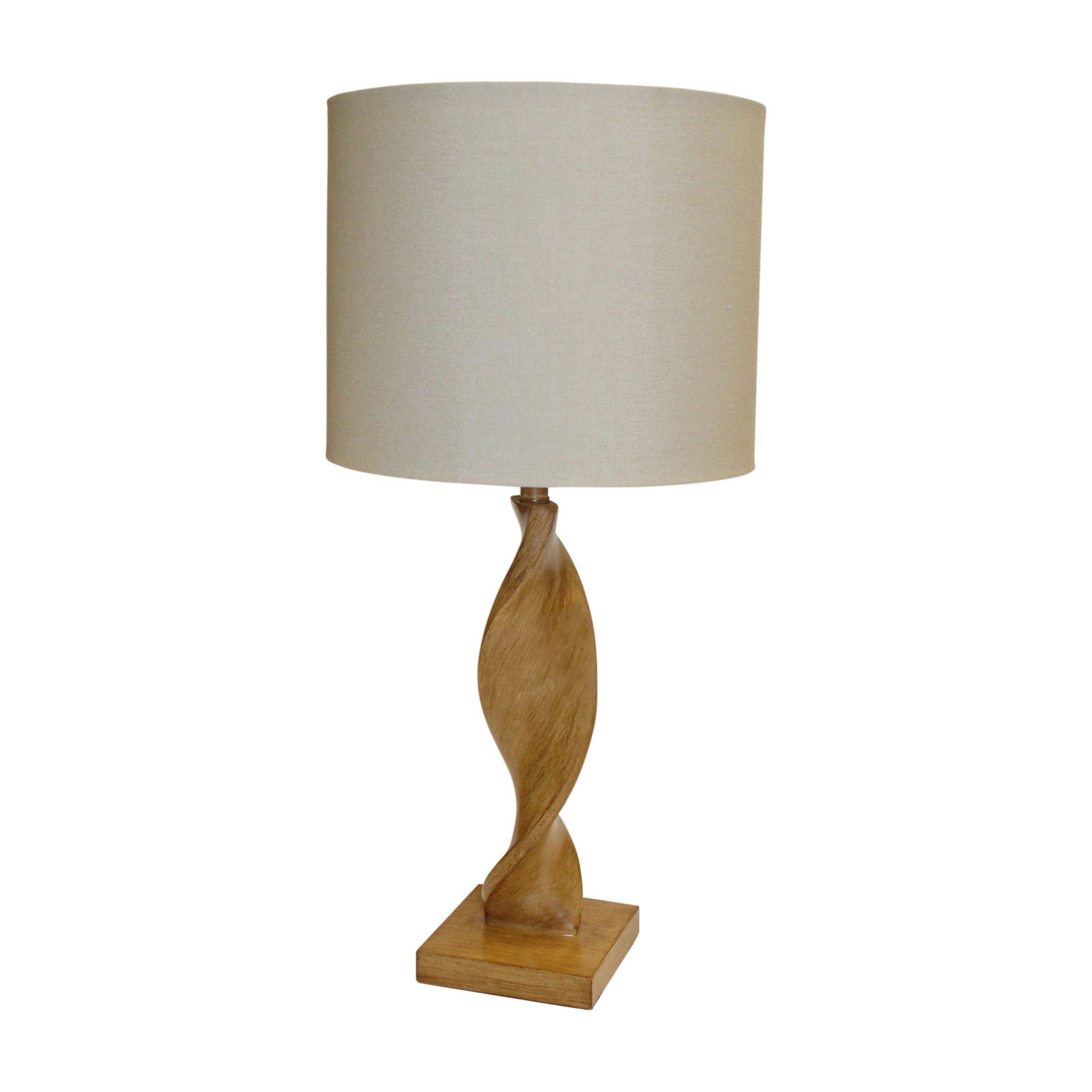 Table Lamp Oak Effect Resin & Natural Linen 10W LED E27 Base & Shade