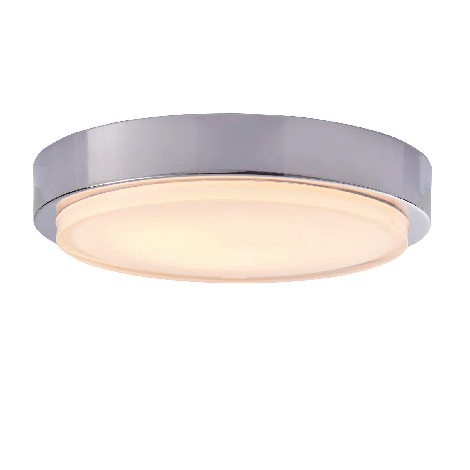 Flush Bathroom Ceiling Light IP44 Chrome Plate & White Glass 18W LED module