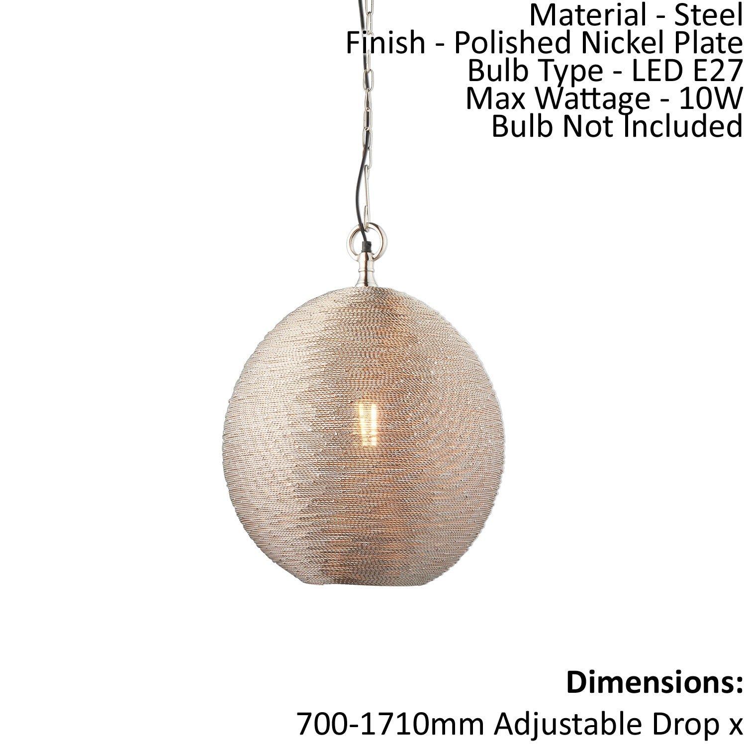 Ceiling Pendant Light - Polished Nickel Plate - 10W LED E27 - Dimmable - e10028