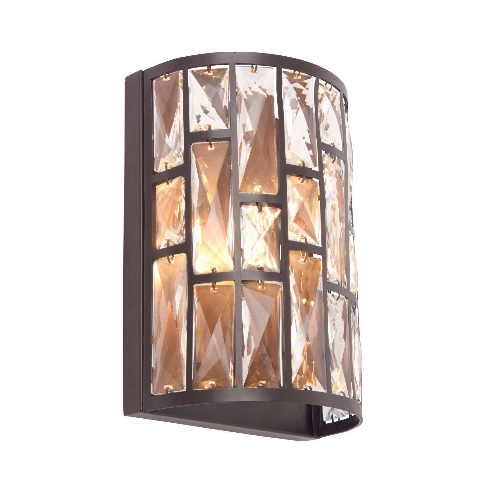 Wall Light Dark Bronze Paint & Clear Crystal 40W E14 candle Dimmable