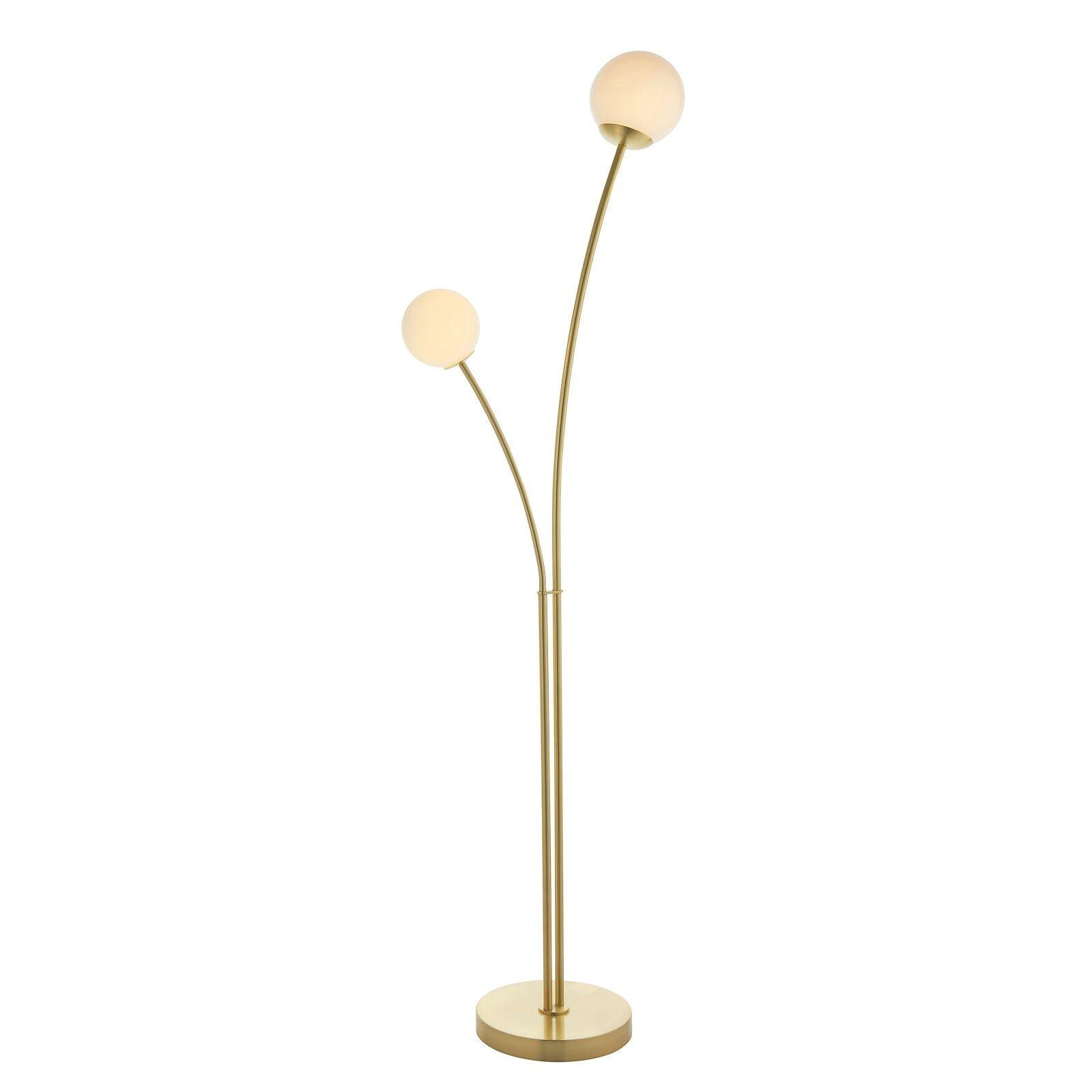 Floor Lamp Light Satin Brass & Opal Glass 2 x 3W LED G9 Complete Lamp