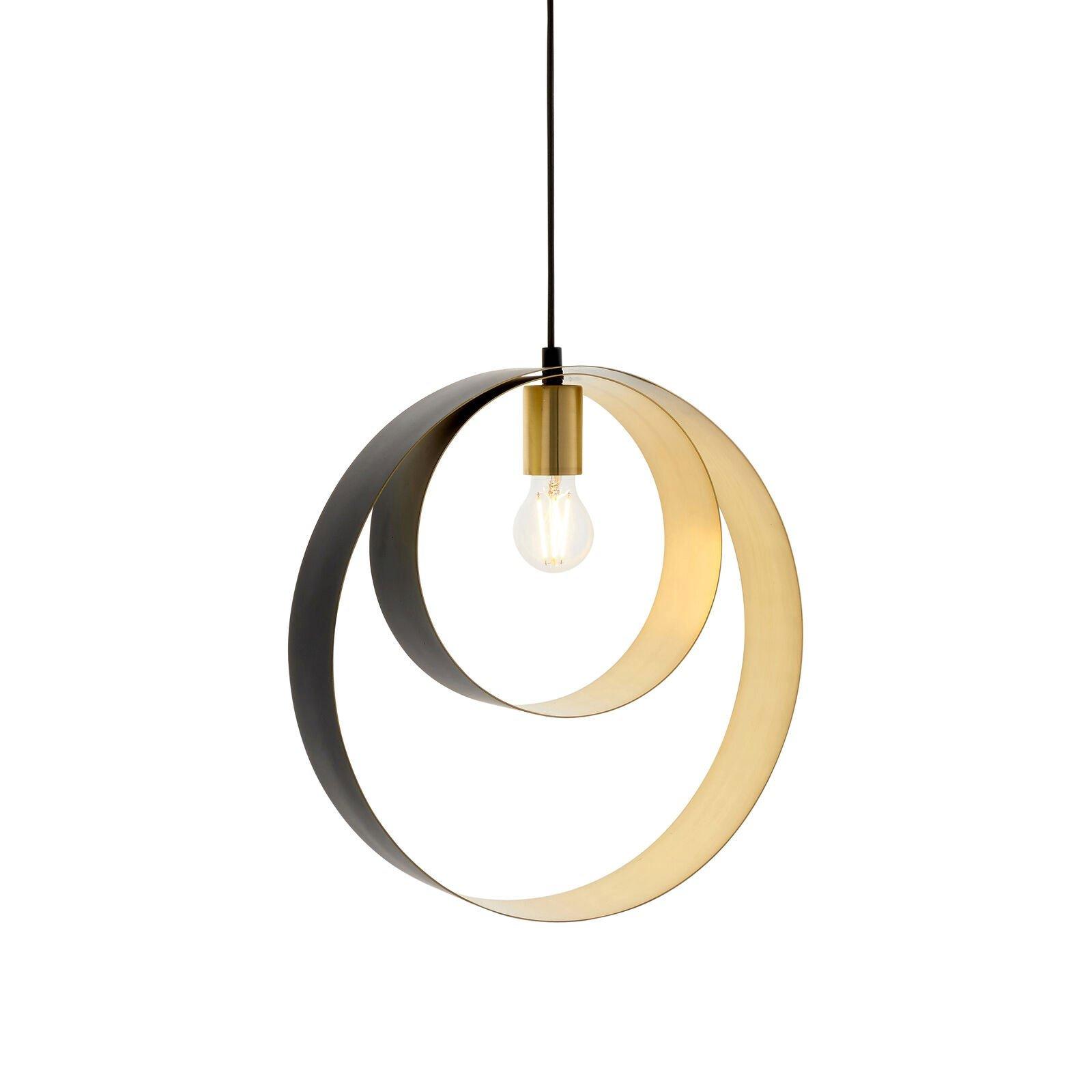 Ceiling Pendant Light Satin Brass Plate & Matt Black 10W LED E27 Dimmable
