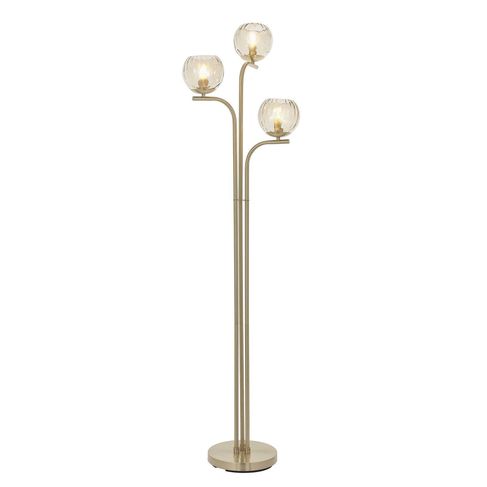 Floor Lamp Light - Satin Brass & Champagne Lustre Glass - 3 x 25W E14 golf