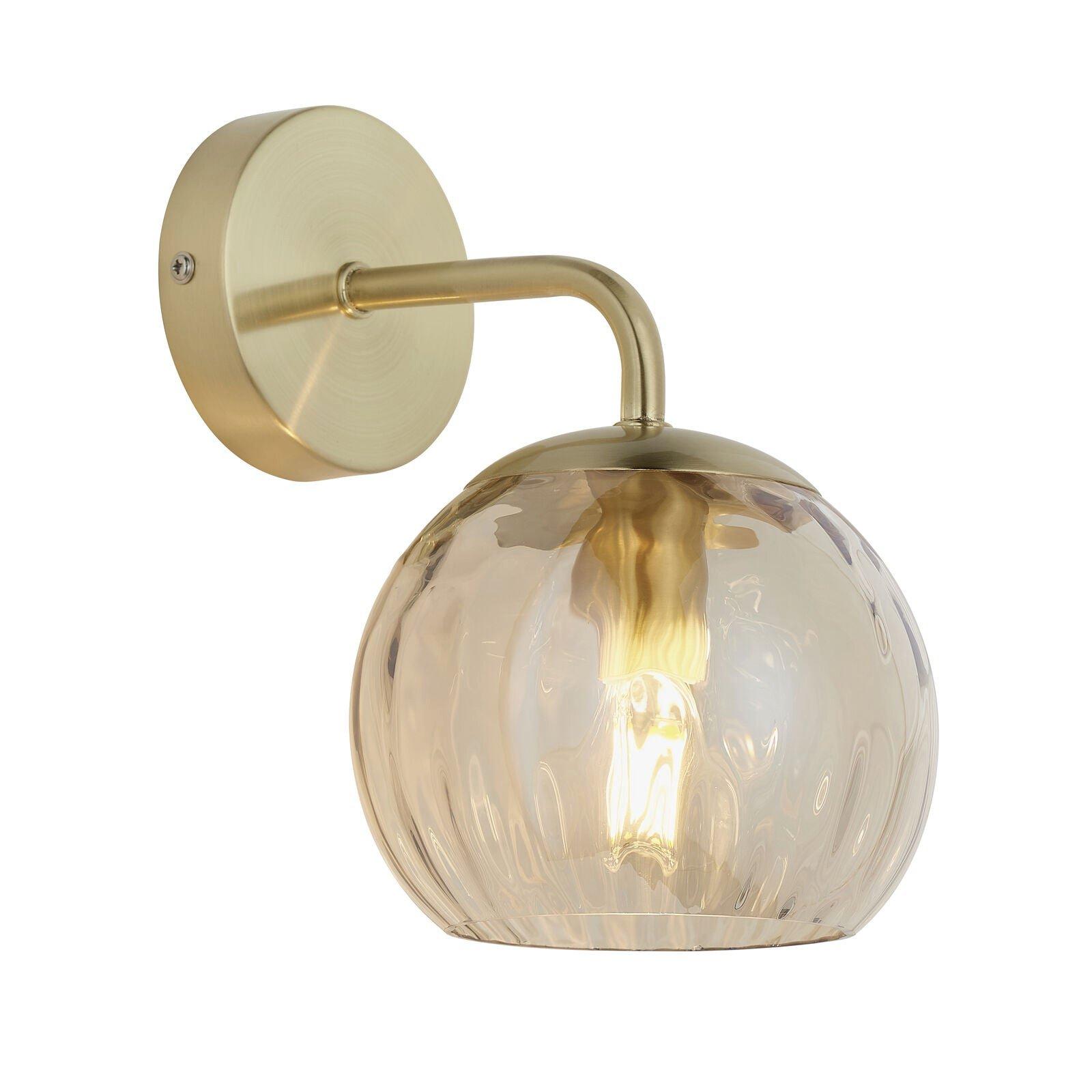 Wall Light - Satin Brass Plate & Champagne Lustre Glass - 25W E14 - Dimmable