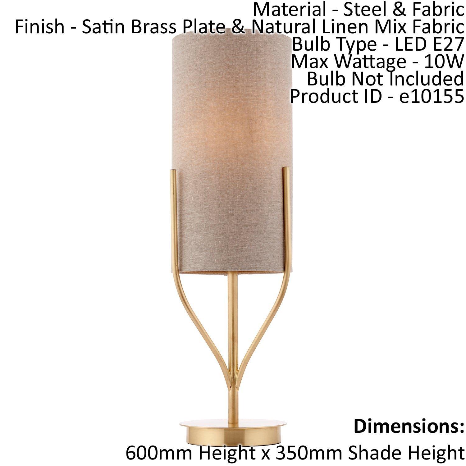 Table Lamp Satin Brass Plate & Natural Linen Mix Fabric 10W LED E27