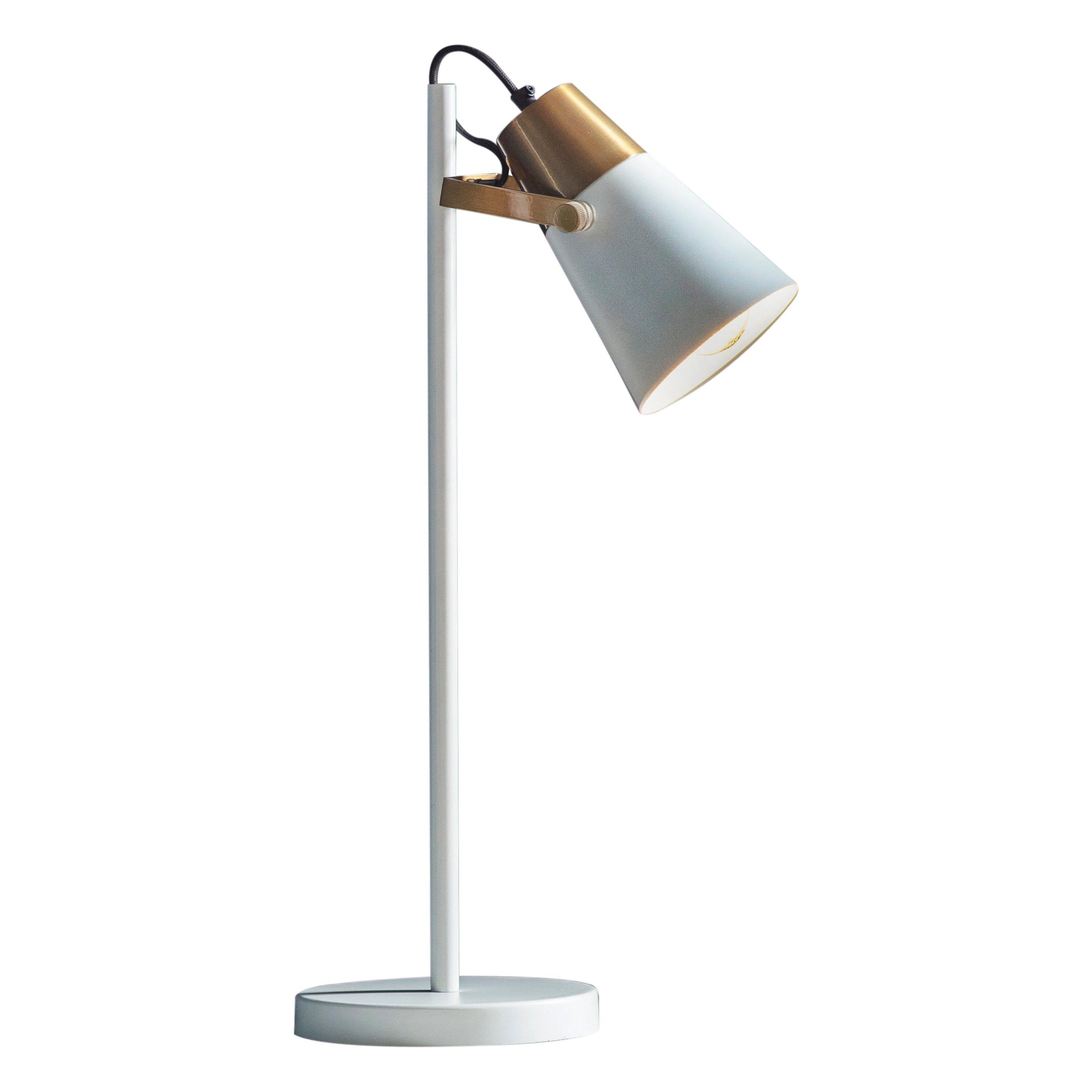 Table Lamp White & Aged Brass Paint 10W LED E27 Bedside Task Light
