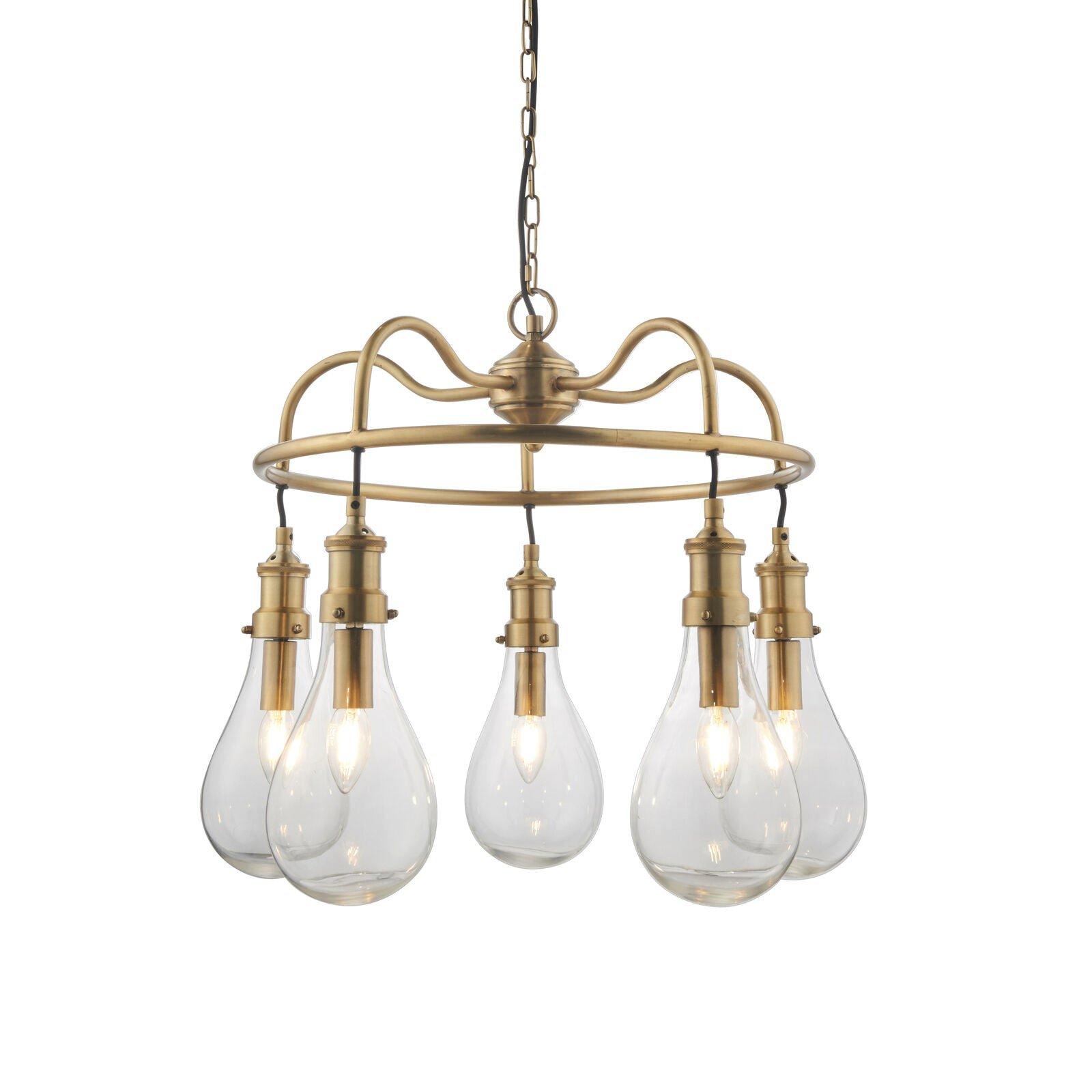Ceiling Pendant Light - Antique Brass Plate & Clear Glass - 5 x 6W LED E14