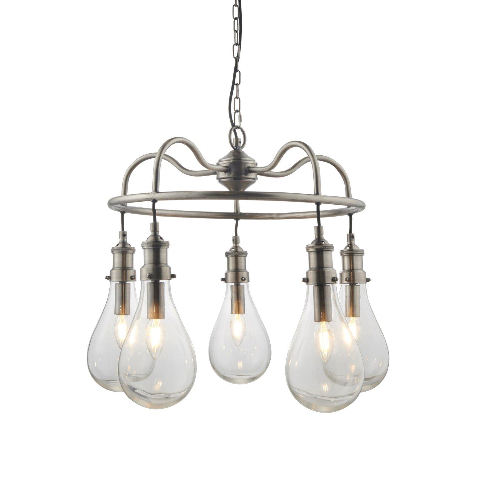 Ceiling Pendant Light - Antique Nickel Plate & Clear Glass - 5 x 6W LED E14