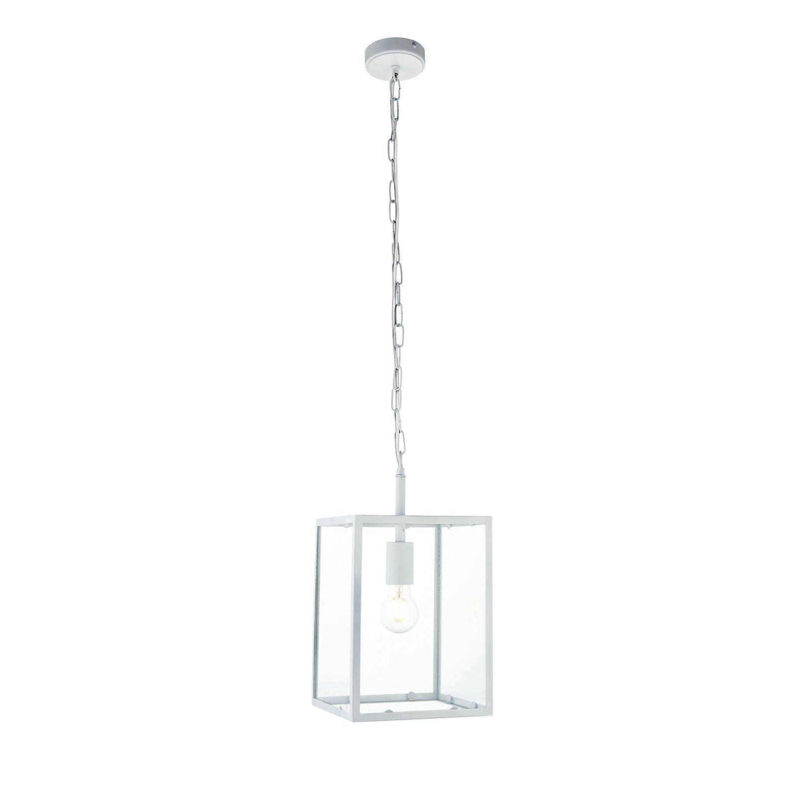 Single Ceiling Pendant Light Matt White & Clear Glass 40W E27 Dimmable