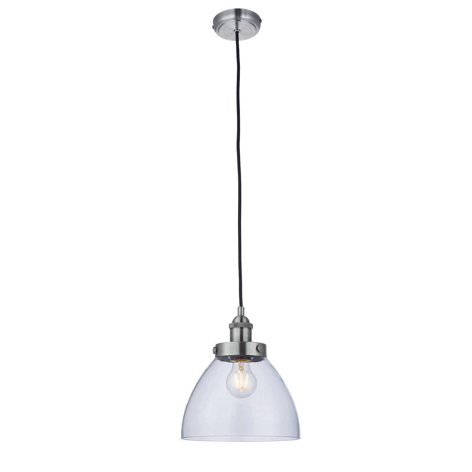 Ceiling Pendant Light - Brushed Silver Paint & Clear Glass - 40W E27 - Dimmable