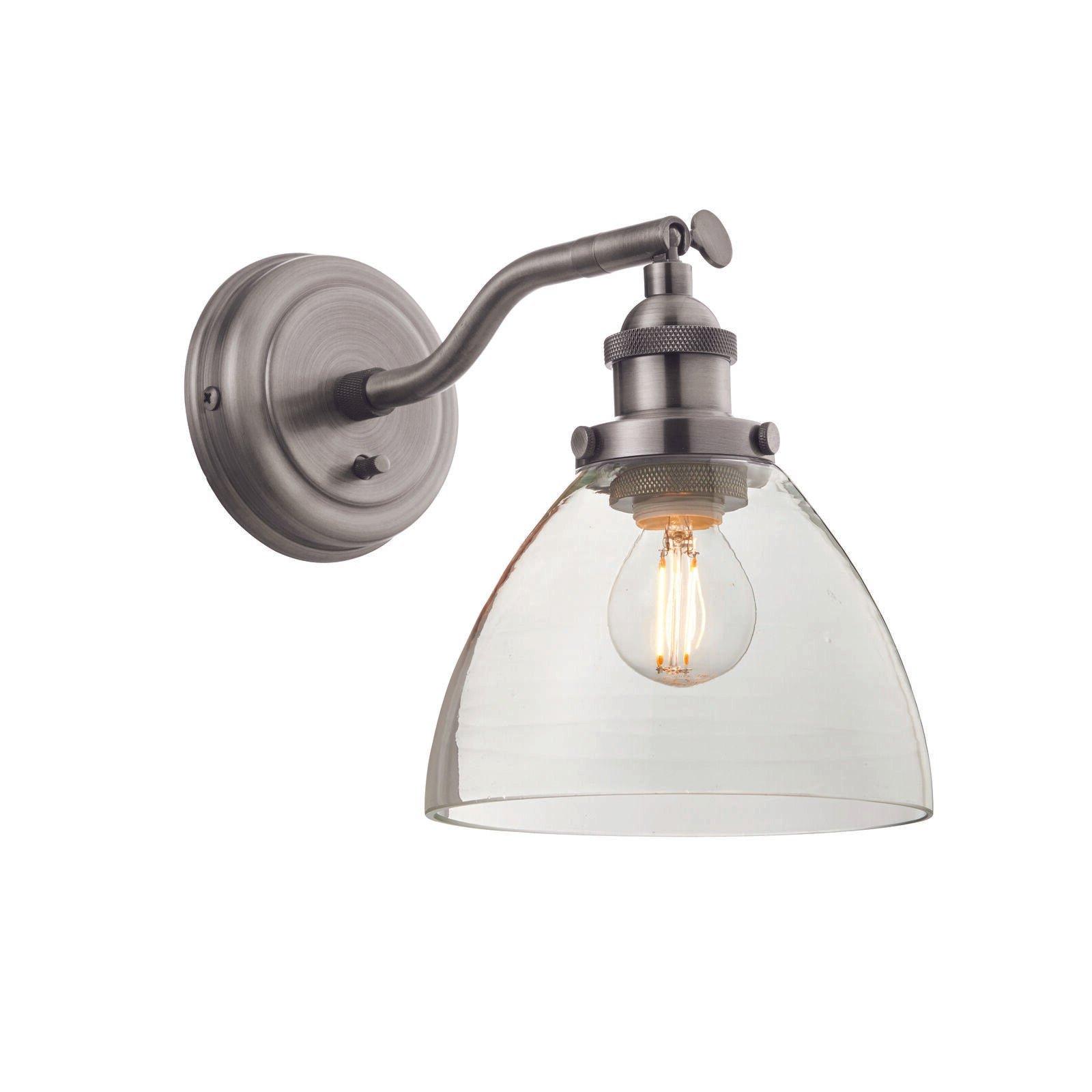 Wall Light - Brushed Silver Paint & Clear Glass - 40W E14 Golf - Dimmable