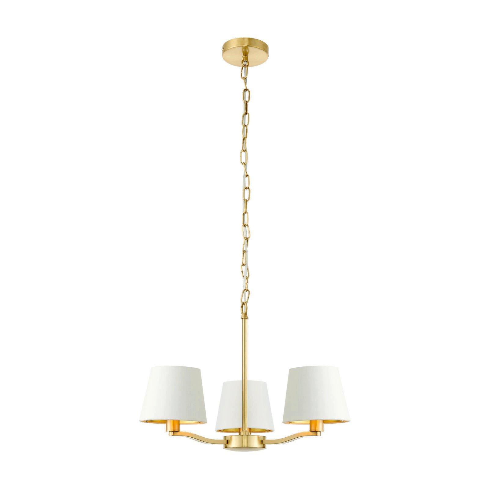 Ceiling Pendant Light Satin Brass & Vintage White Fabric 3 x 40W E14 e10195