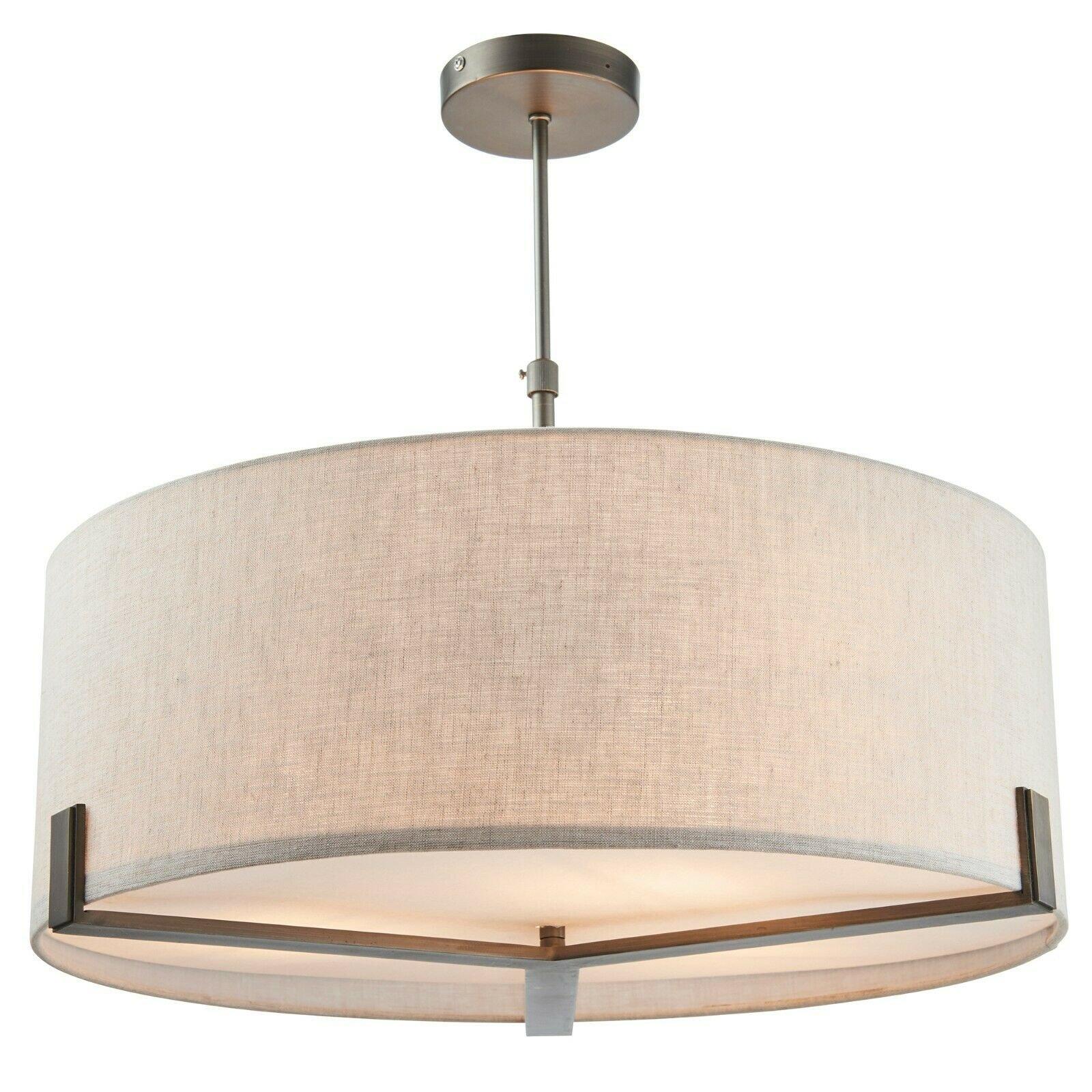 Ceiling Pendant Light Brushed Bronze Plate & Natural Linen 3 x 40W E27