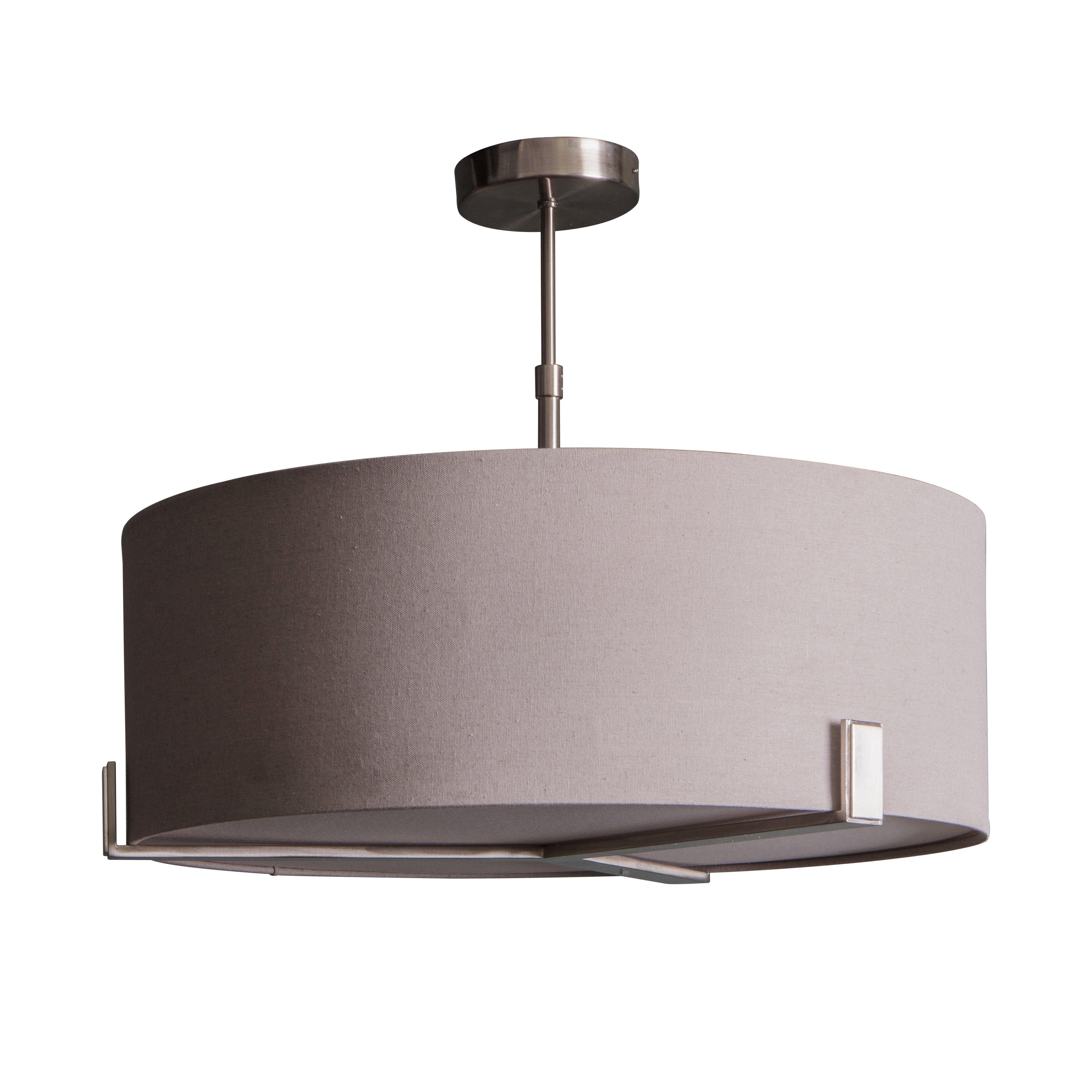Ceiling Pendant Light Satin Nickel Plate & Slate Grey Fabric 3 x 10W LED E27